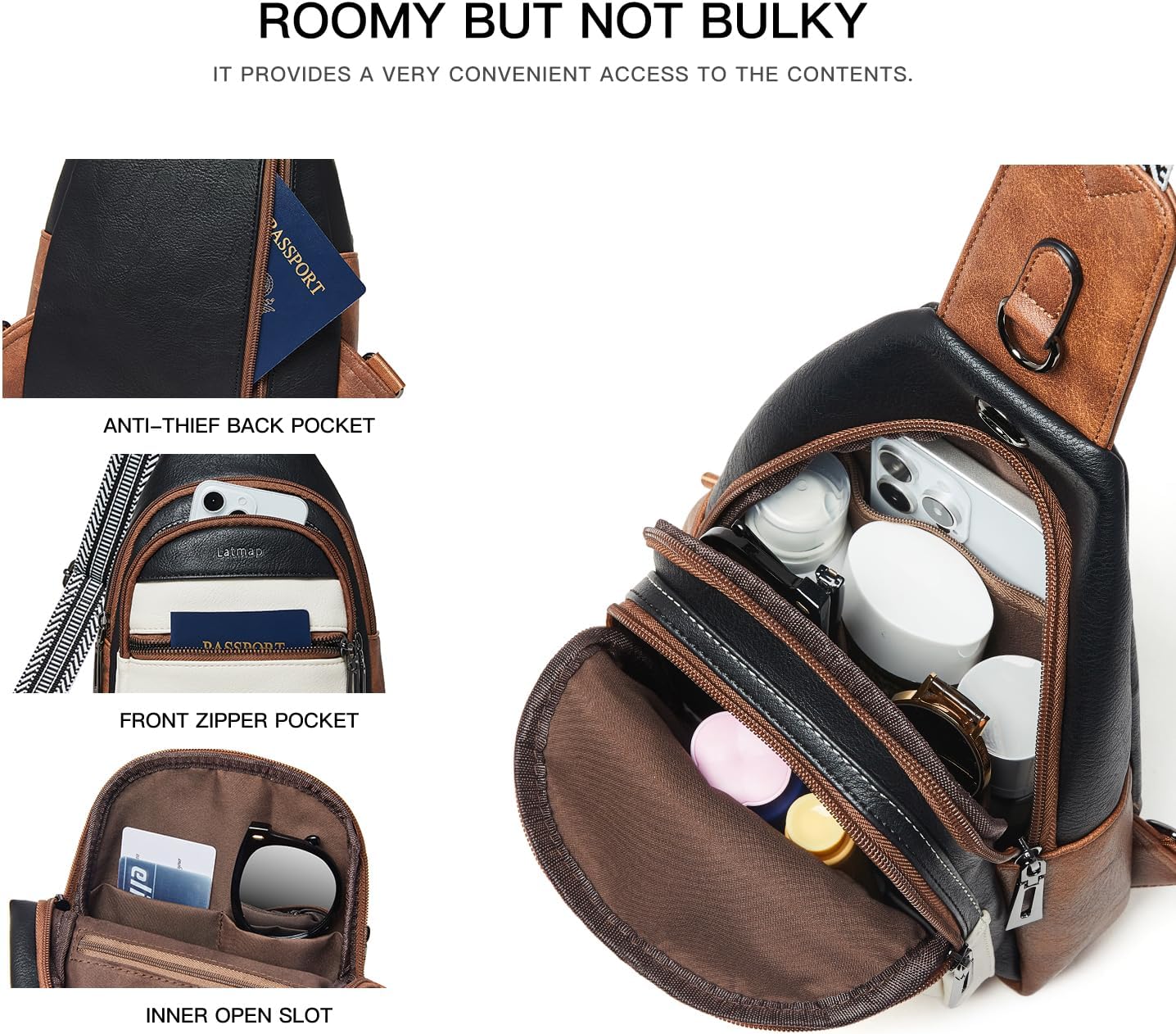 Sling Bag For Women Faux Leather Small Casual Daypack Backpack Fanny Pack Crossbody Chest Bags Purse - Image 4