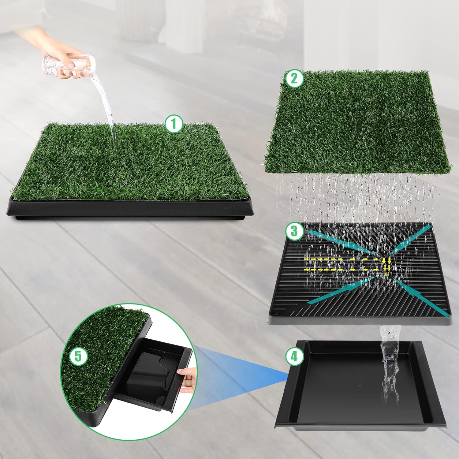 Hundetoilette Hundeklo, Indoor Hundetoiletten mit 2 Pcs Kunstrasen Welpentoilette Trainingsunterlage Hunde Toilette mit Gras Anti-Rutsch & verhindert Absplittern für Kleine Mittelgroß Hunde
