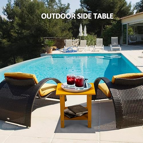 Miniatura 2 de Mesa auxiliar de 2 niveles para exteriores HDPE Adirondack mesa auxiliar para patio con grano similar a la madera, mesa auxiliar resistente a la