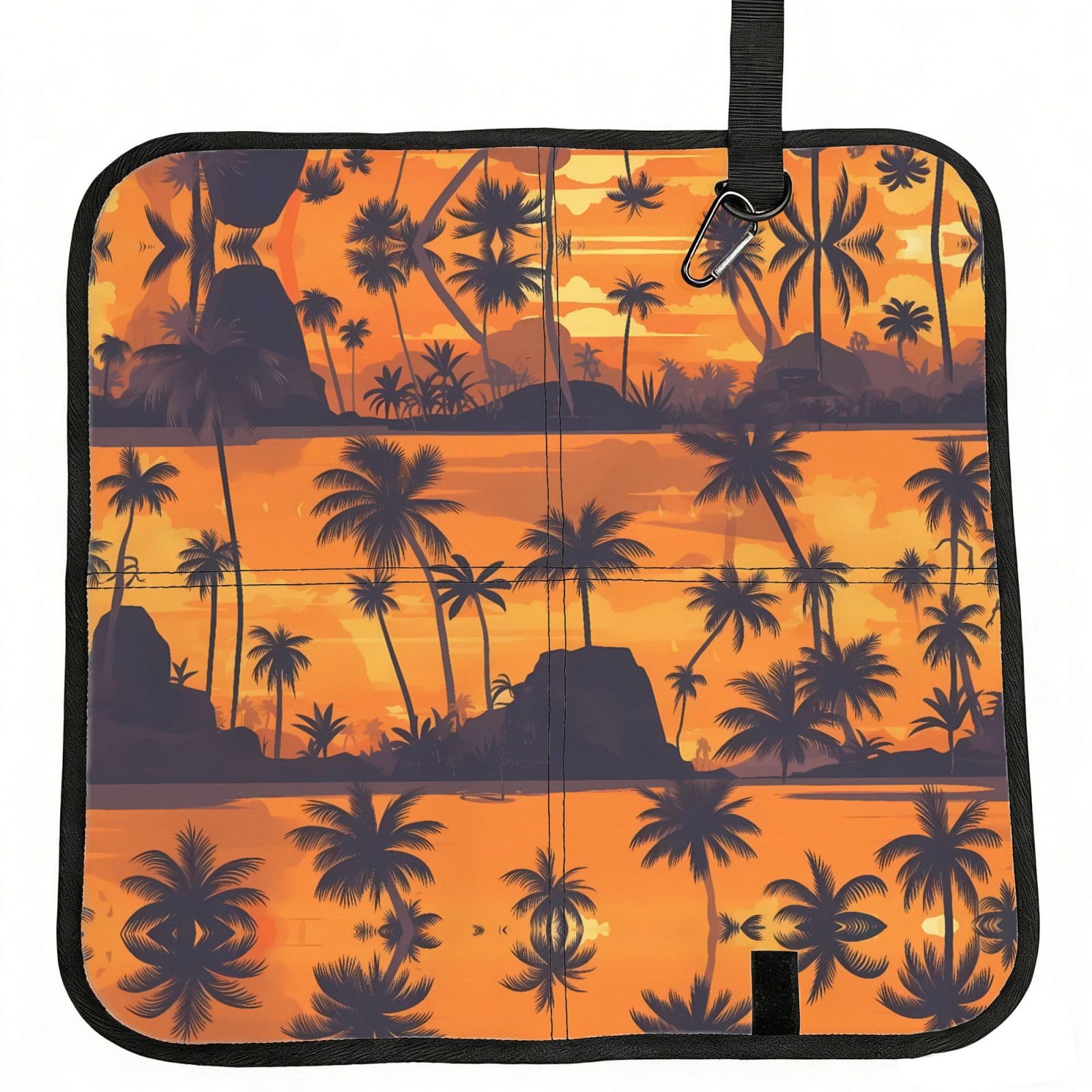 WZYCWB Coconut trees at sunset Foldable Seating Cushion with Carabiner - Stadium Mat for Camping, Hiking and Outdoor Activities