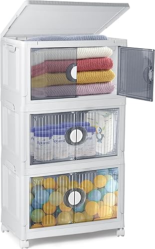 Contenedores de almacenamiento plegables grandes de 3 niveles con tapas, organizadores de armario que ahorran espacio, contenedor de almacenamiento