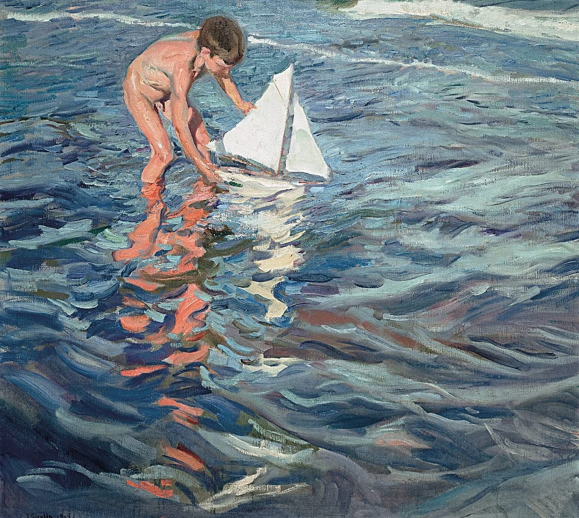 quadro su tela arte della parete Stampe Immagine Famoso la piccola barca a vela di Joaquín Sorolla per l'arredamento del corridoio 60x90cm