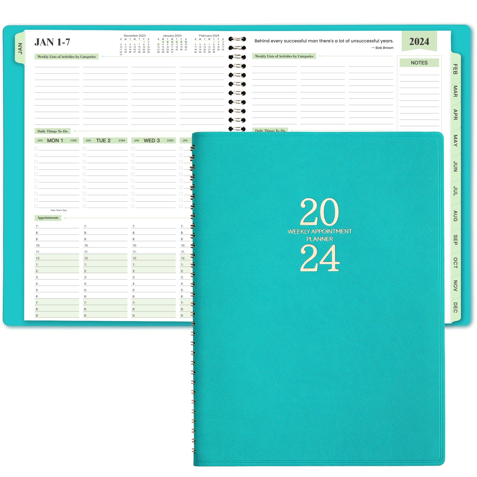 Photo 1 of 2024 Planner - 3-Tier Down Planner Weekly and Monthly NotePad, 2024 Appointment Book from Jan 2024 - Dec 2024, Daily Planner with Tabs, 60 Minutes Intervals, Faux Soft Leather, 8.5'' x 11'' Green