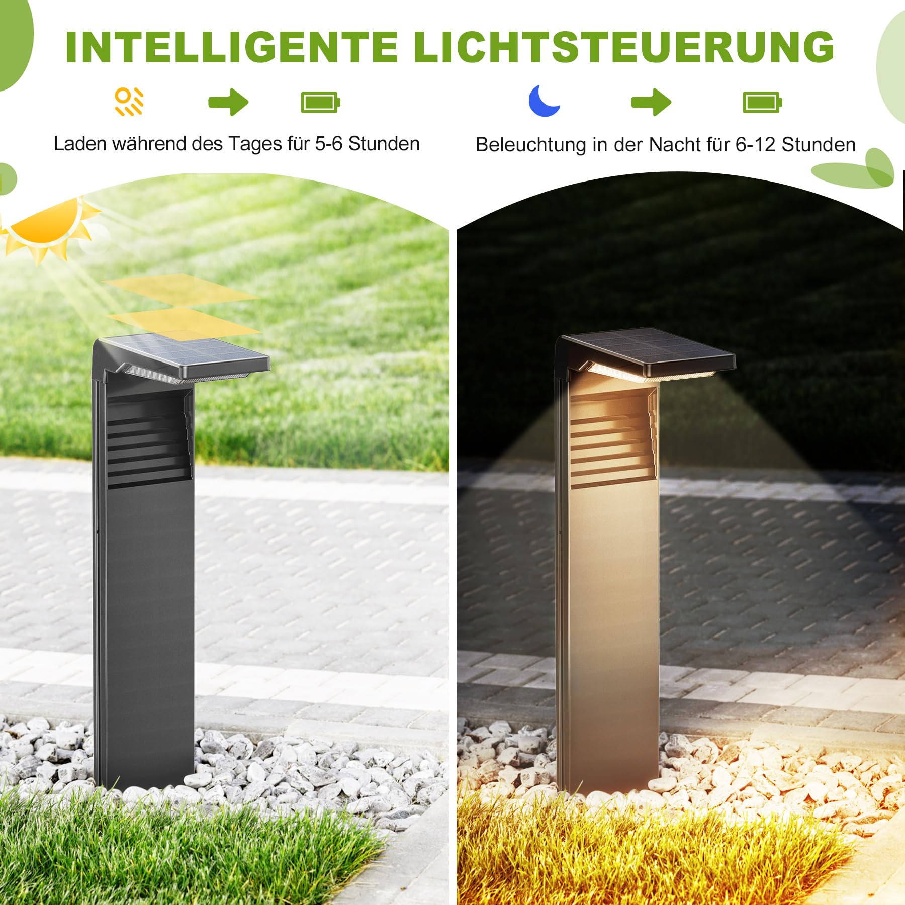 Lampade solari a LED per luci solari esterne con 2 modalità di luce, bianco caldo di percorso solare IP64 impermeabile per esterni, cortili, giardini, illuminazione del prato