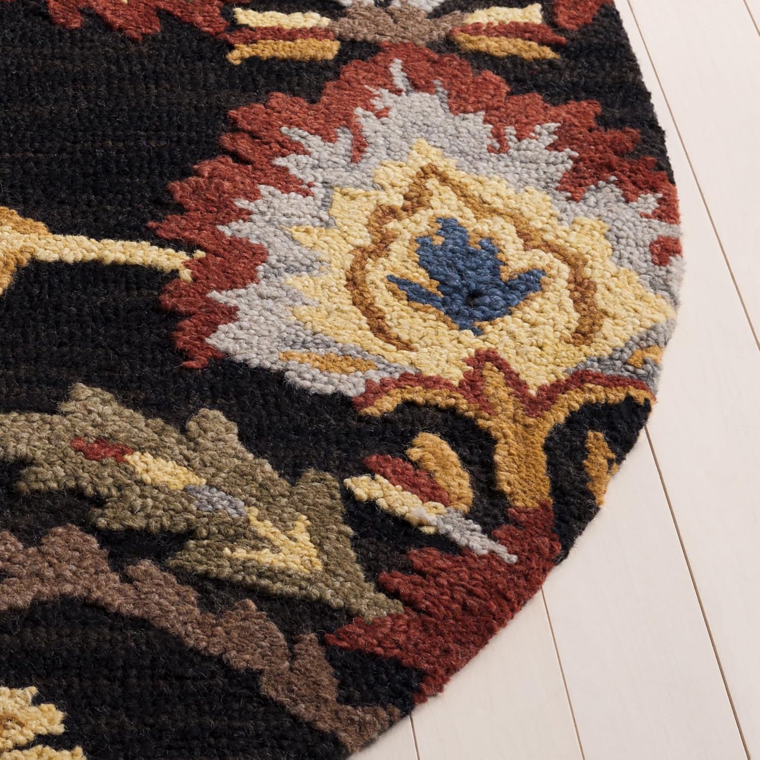 SAFAVIEH Blossom Collection Area Rug - 9' x 12', Charcoal & Multi, Handmade Wool, Ideal for High Traffic Areas in Living Room, Bedroom (BLM402H)