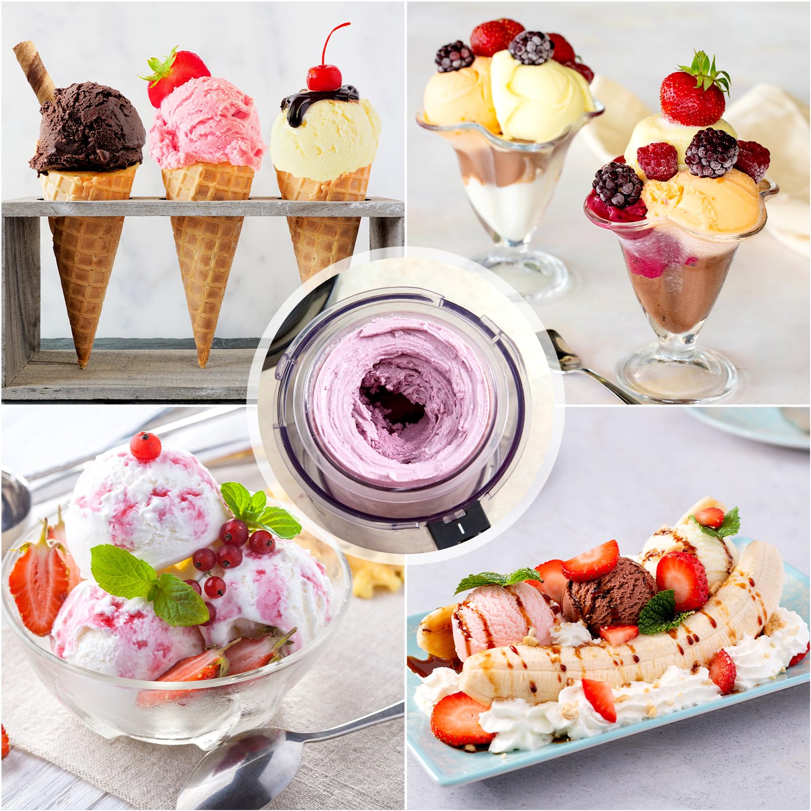 Kssvzz Lot de 4 Pots pour Ninja Creamy Deluxe, 680ML Bacs Compatible avec Ninja NC501/NC500 Series, Accessoires pour Machine à Glace avec Cuillère en Aluminium, Lave-Vaisselle, sans BPA