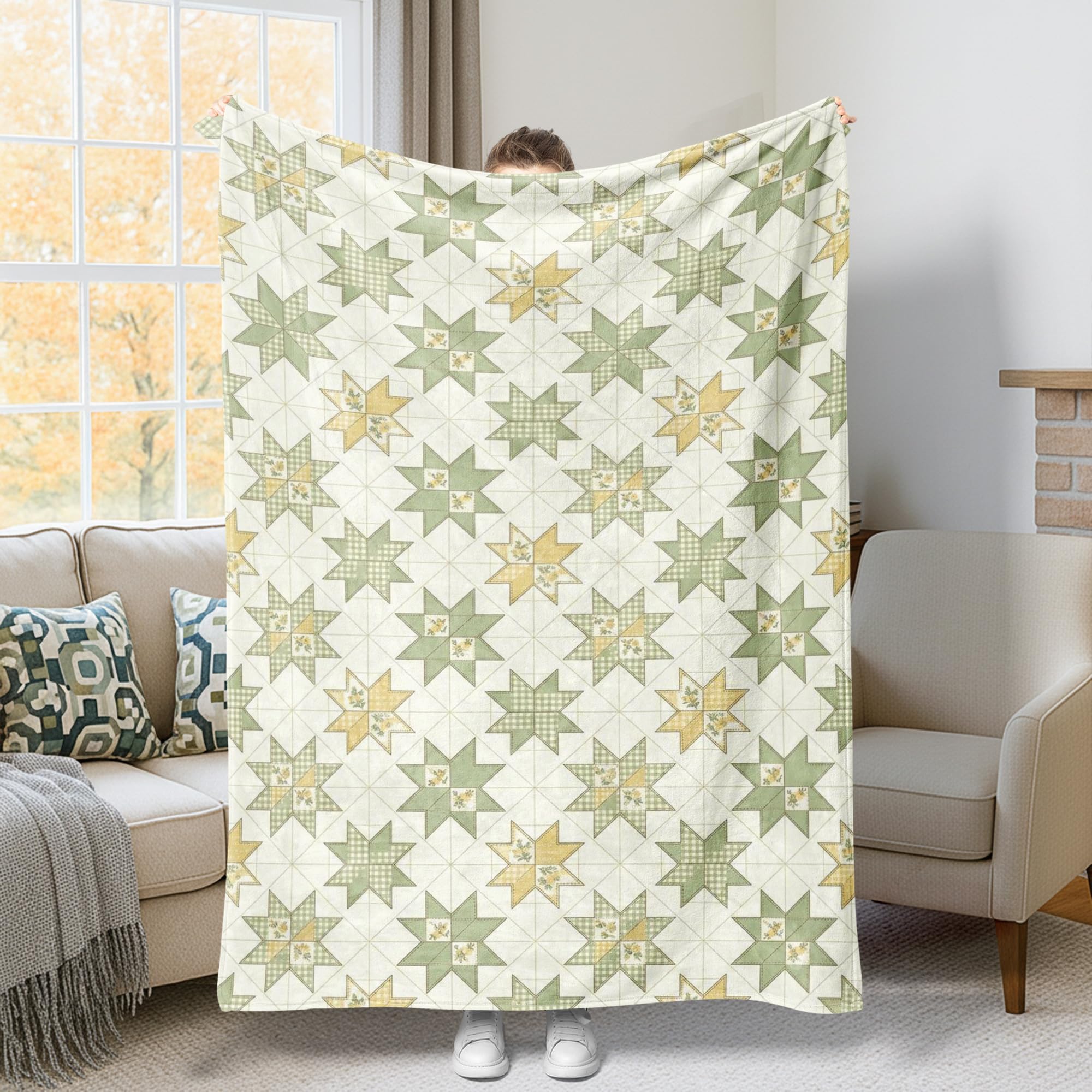 Couverture étoilée plaid pelucheux vert automne lit et canapé