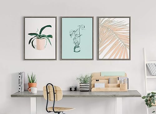 Miniatura 2 de Kate and Laurel Sylvie Palms - Lienzo enmarcado para pared, diseño de palmeras por Alicia Schultz, 18 x 24 pulgadas, gris, arte tropical playero