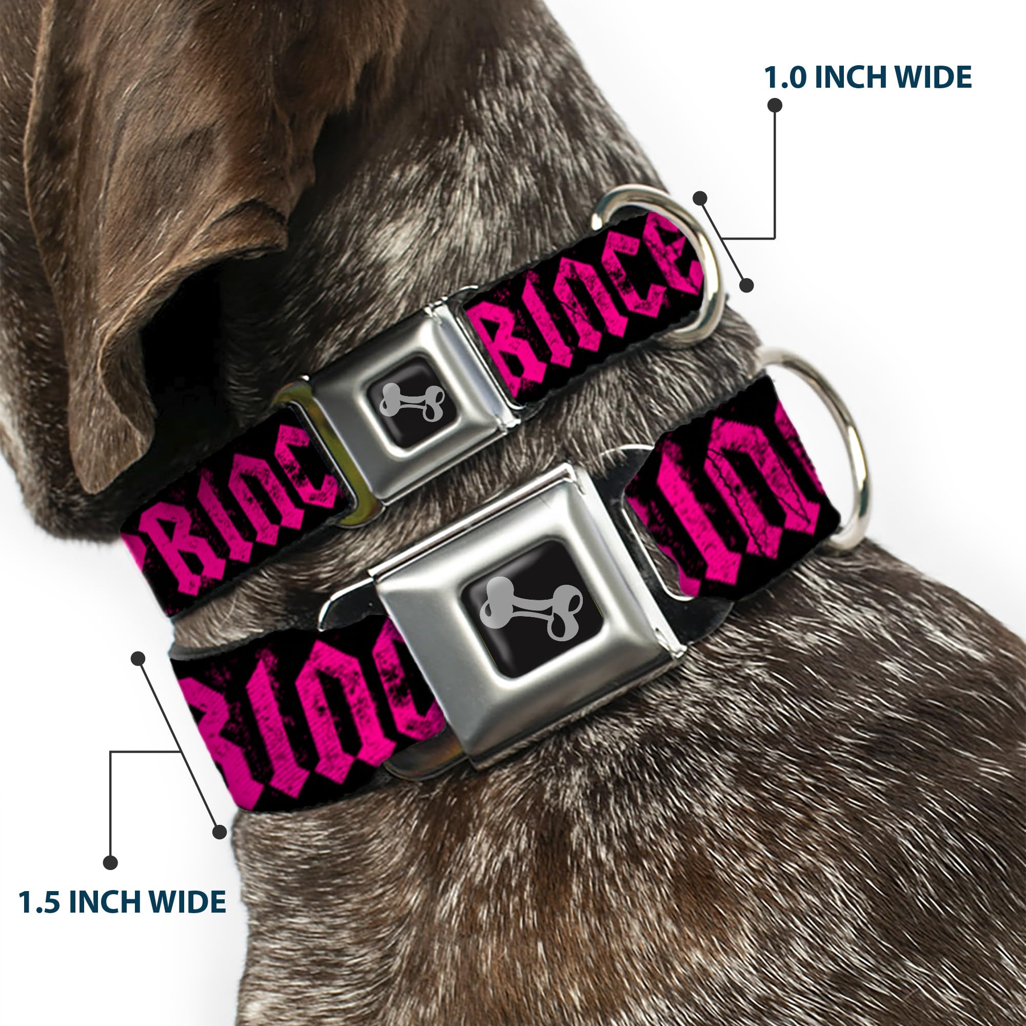 Buckle-Down Obroża dla psa z klamrą pasa bezpieczeństwa - punk księżniczka czarny/fuksja - szerokość 3,8 cm - pasuje na szyję 45-81 cm - duża