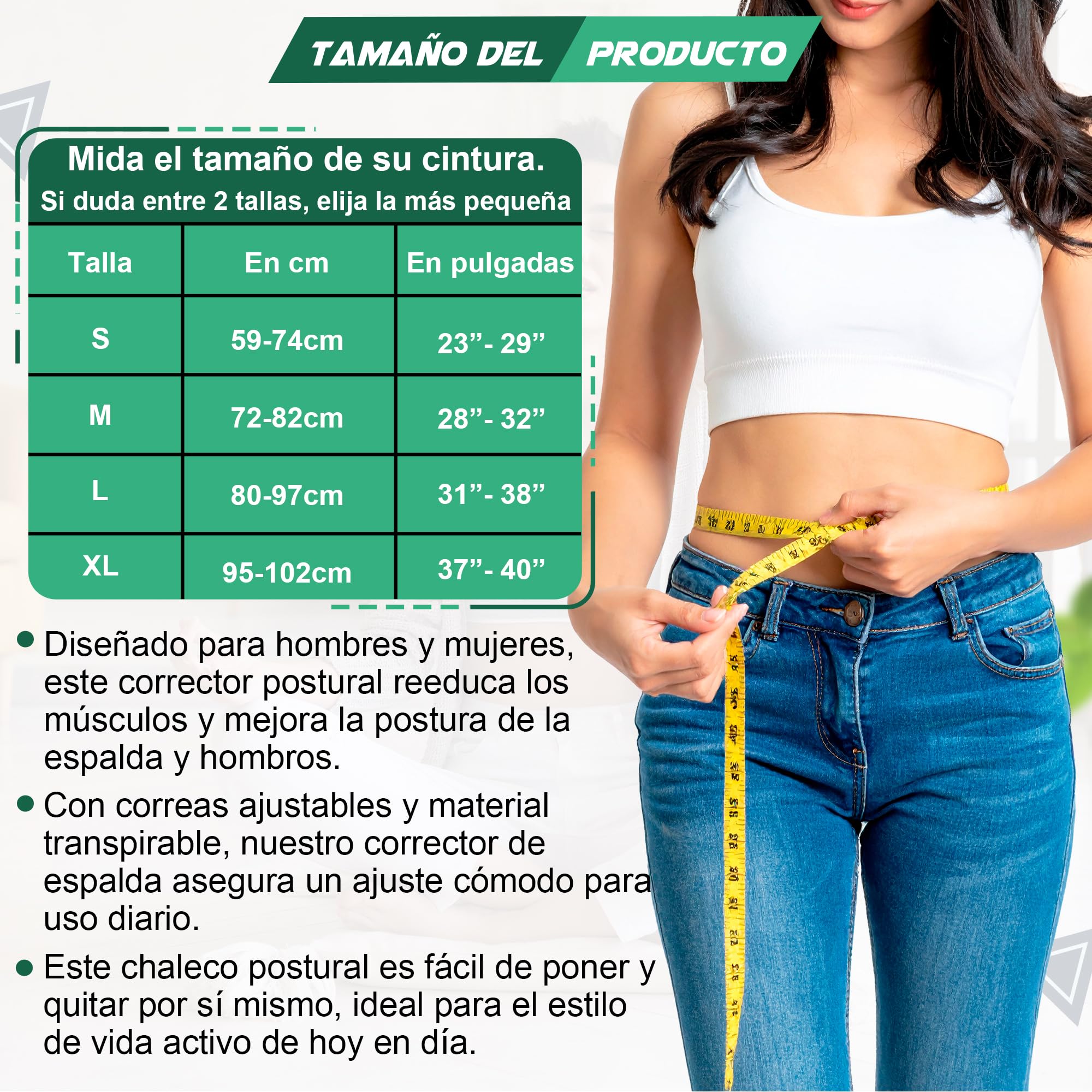 Corrector de Postura Espalda y Hombros para Hombre y Mujer con Bolsa de Transporte. Espaldera Ajustable y Transpirable. Soporte Lumbar para Alivio del Dolor y Mejora de Higiene Postural. (M)