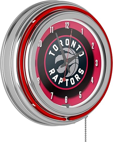Trademark Global Reloj de pared analógico con logotipo de los Toronto Raptors con cadena de tracción, para cocina, garaje, sala de juegos o bar en