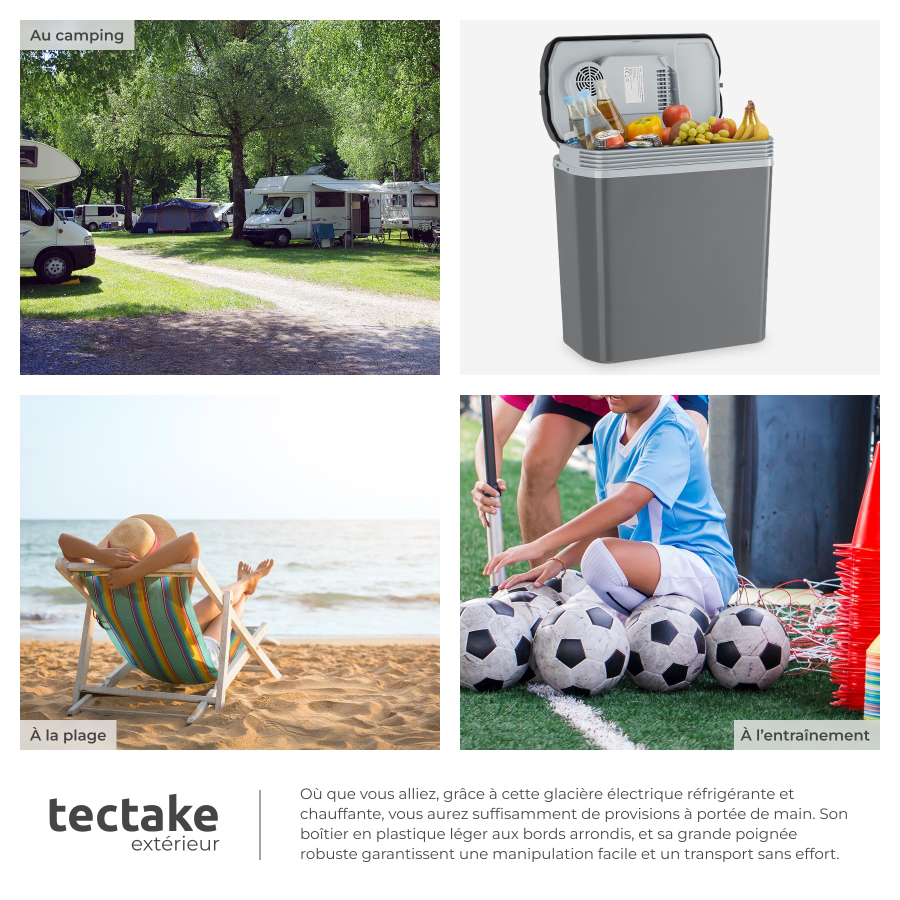 tectake® Glacière électrique 2en1 réfrigérante/chauffante 24L, Poignées de Transport, Mode ECO, Connexion Secteur 220V Allume Cigare 12V, Glaciere Electrique 40x23,5x42,5cm Camping Pique Nique Plage