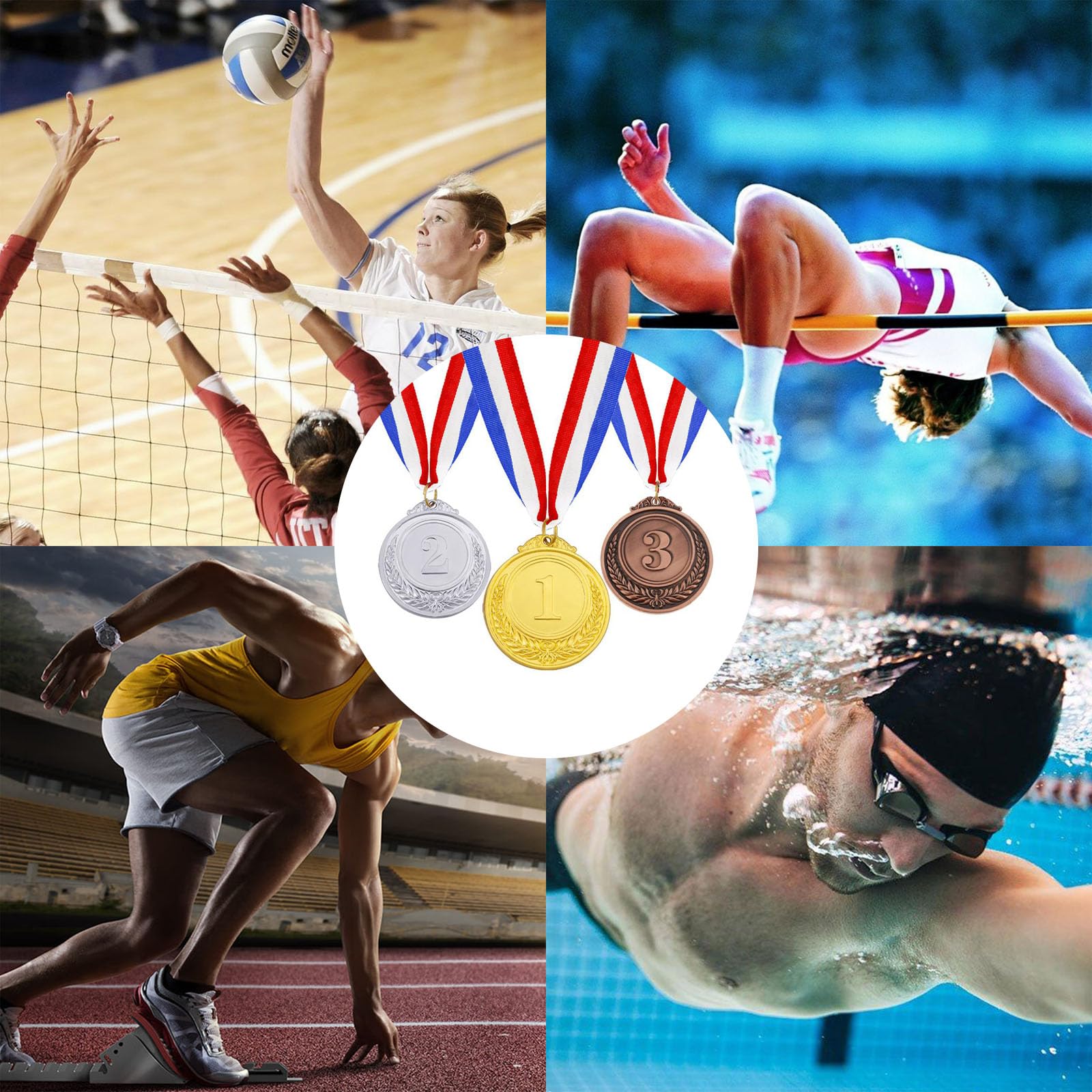 Tokaneit Medaglie Premiazioni Metallo 3 Pezzi Medaglie Premiazioni Personalizzate,Medaglia Oro Argento Bronzo con Nastro ColloMedaglia in Lega di Zinco,per Concorso Sport Festa Decorazione