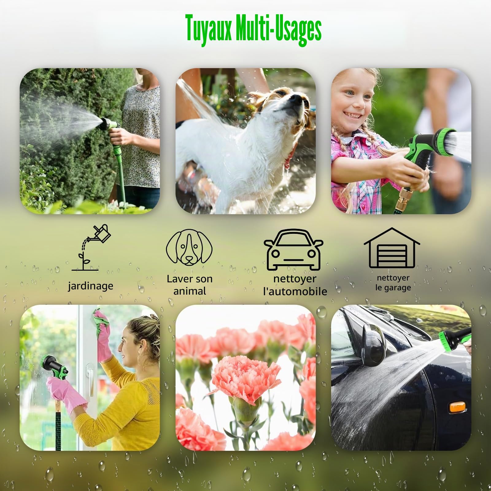 Tuyau Arrosage Extensible 15m,Tuyaux D'arrosage Embout 10 Modes Pistolet,Connecteur en Laiton Massif Avec Adaptateur 1/2’’ et 3/4’’,Tuyau d'arrosage Flexible pour Lavage de Voiture