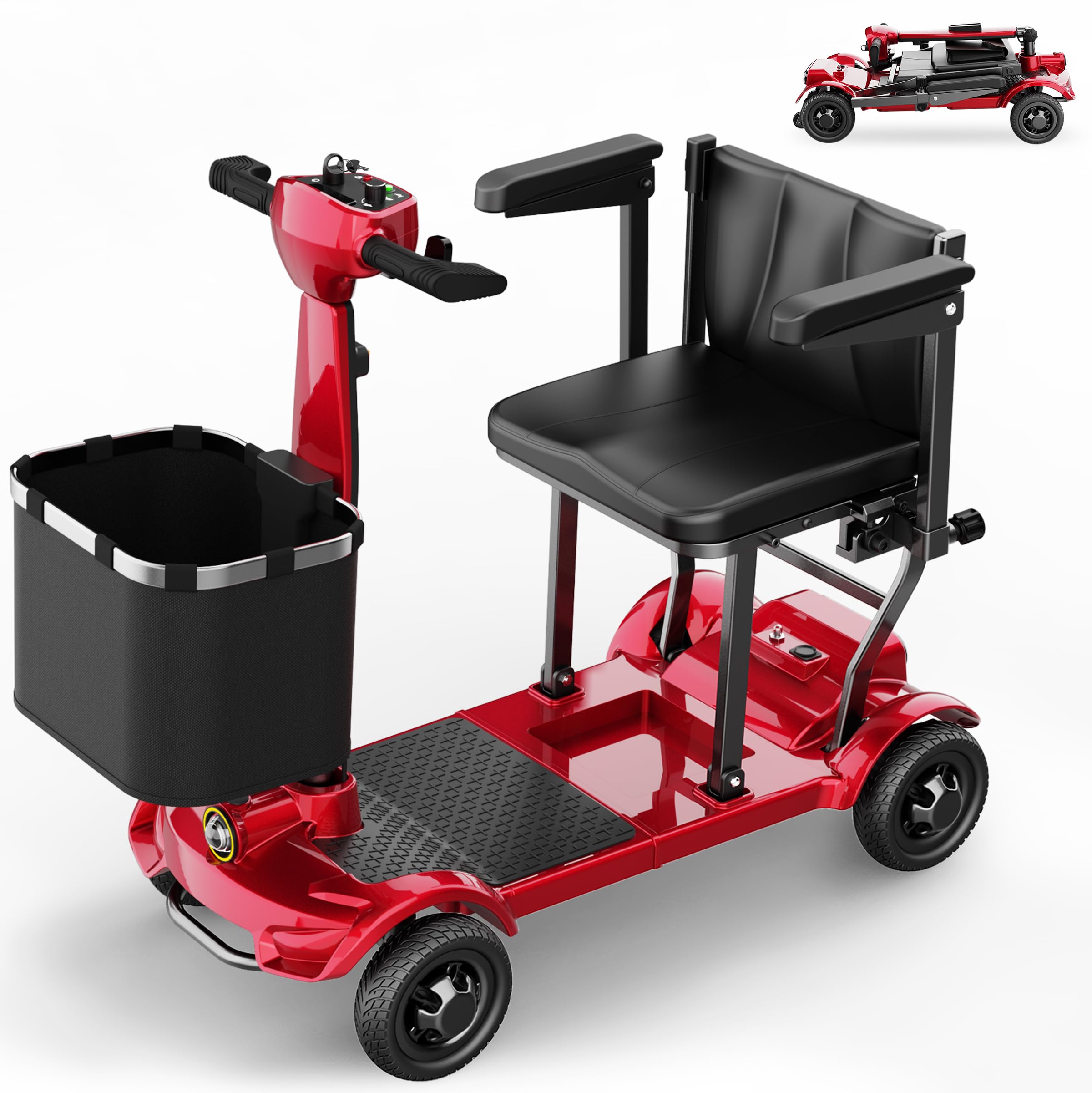 TODIMART X-17 Scooter de Movilidad 4 Ruedas - Ligero y Plegable, Autonomía 30km, Velocidad Máxima 8 km/h, Peso Máximo 130kg, Asiento Cómodo - Ideal para Personas Mayores y Discapacitadas