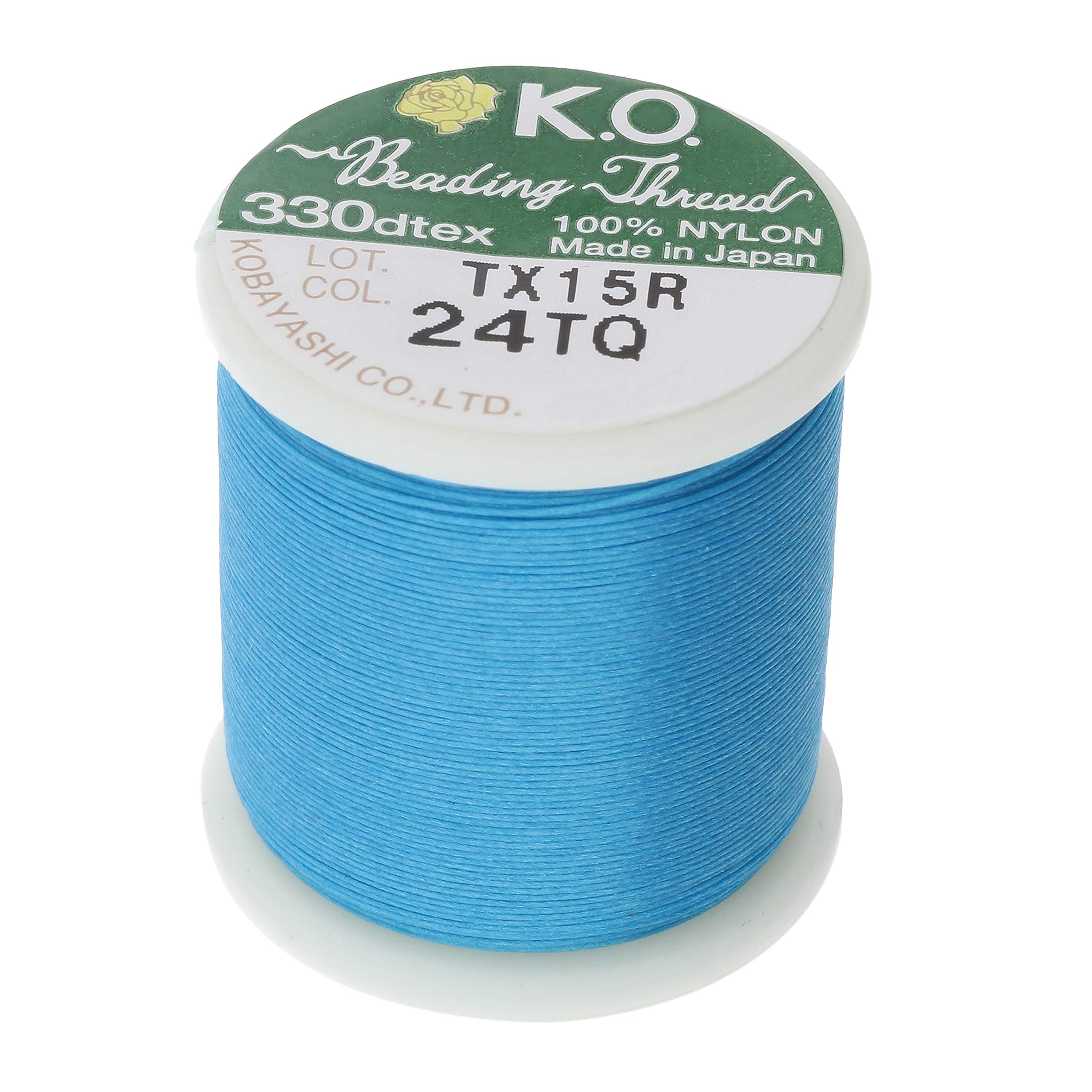 KO Nylon Beading Thread, Turquoise Color, Japanese Pre-Waxed 100% Nylon, 330TEX, Tangle Resistant Knotting Cords, 50m /55 yds Spool, Use for Seed Bead Projects, Loom Work & Bead Weaving