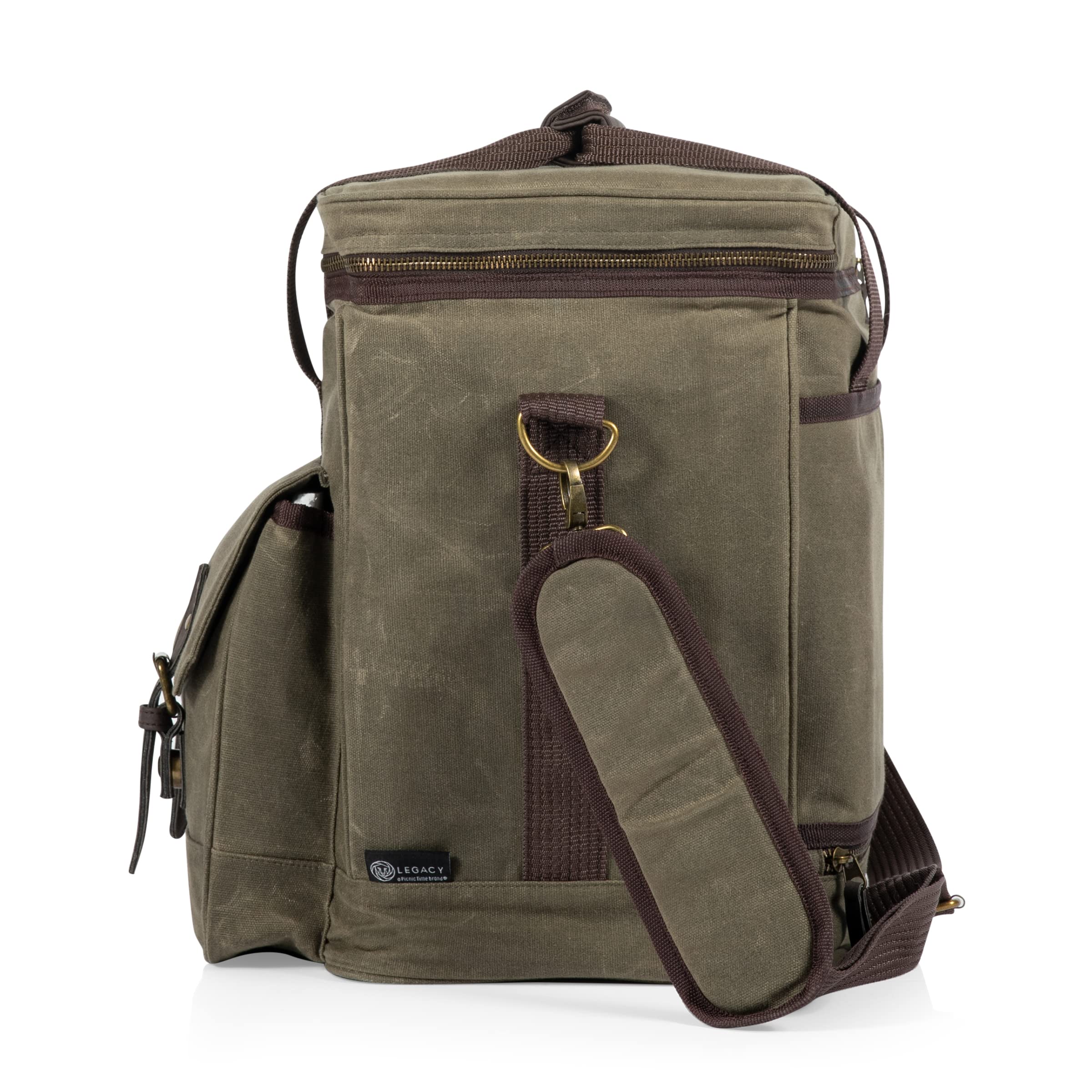 Legacy - a Picnic Time Brand - Bolsa de Vino aislada de Lona Encerada Envejecida para 6 Botellas, Bolsa de Vino Suave y Fresca, Bolsa de Picnic para Vino, (Verde Caqui)