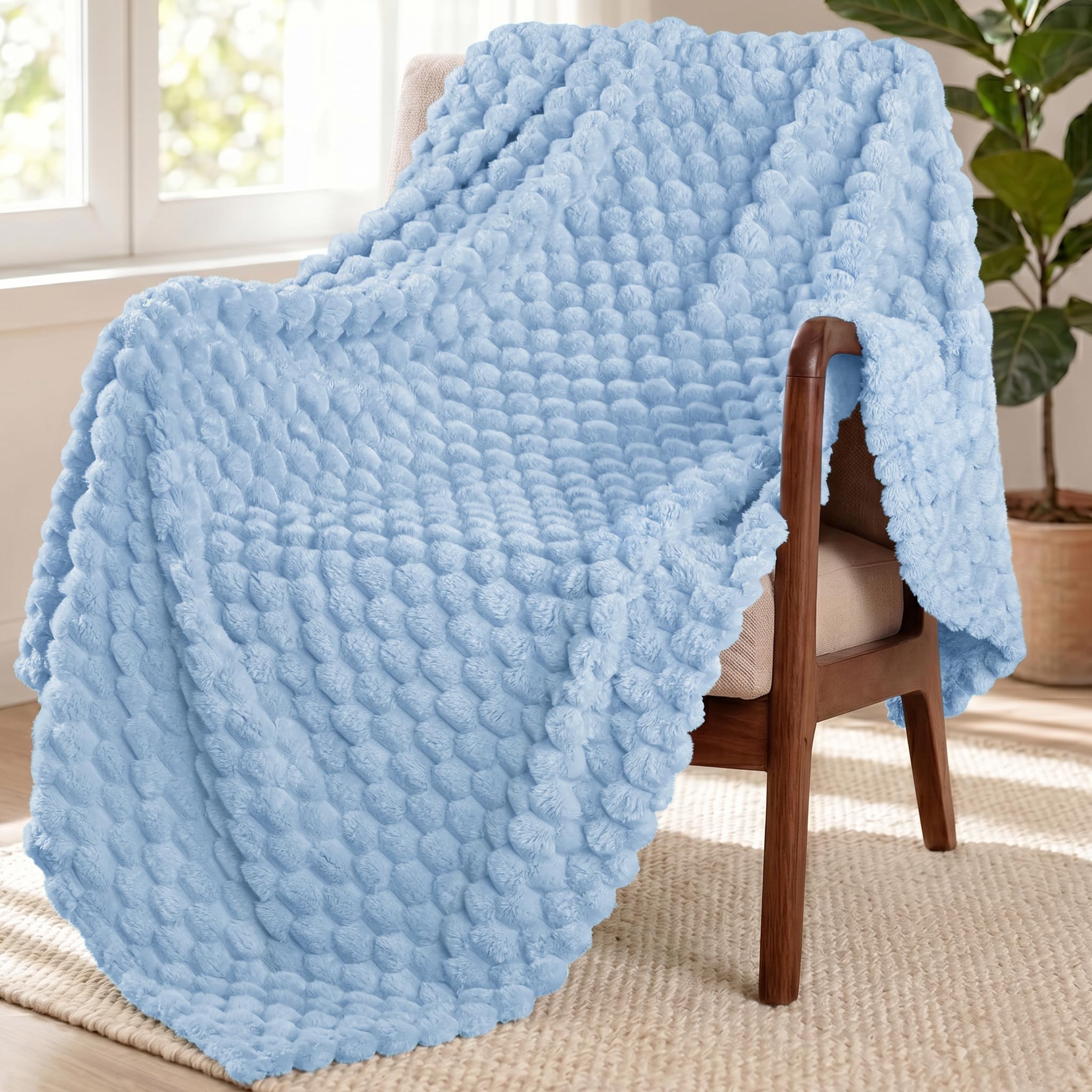 Exclusivo Mezcla Fleece Throw Blanket for Couch, Extra Large Fuzzy Stone Blue Bed Blankets, Soft Cozy Plush Sofa Throws for All Seasons, 50x60 Inches
