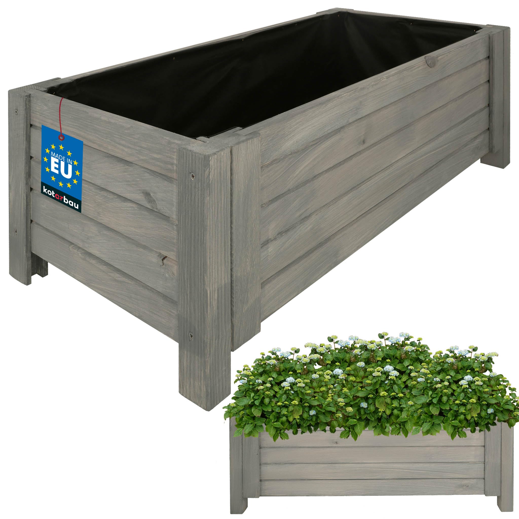 KOTARBAU® Planters outdoor - Garden Planters - Pine Wood - 79 x 39 x 30 cm (31.10x15.35x11.81 inches) - Anthracite - Outdoor Plant Pots - with Liner - Wooden Planter - for Terrace