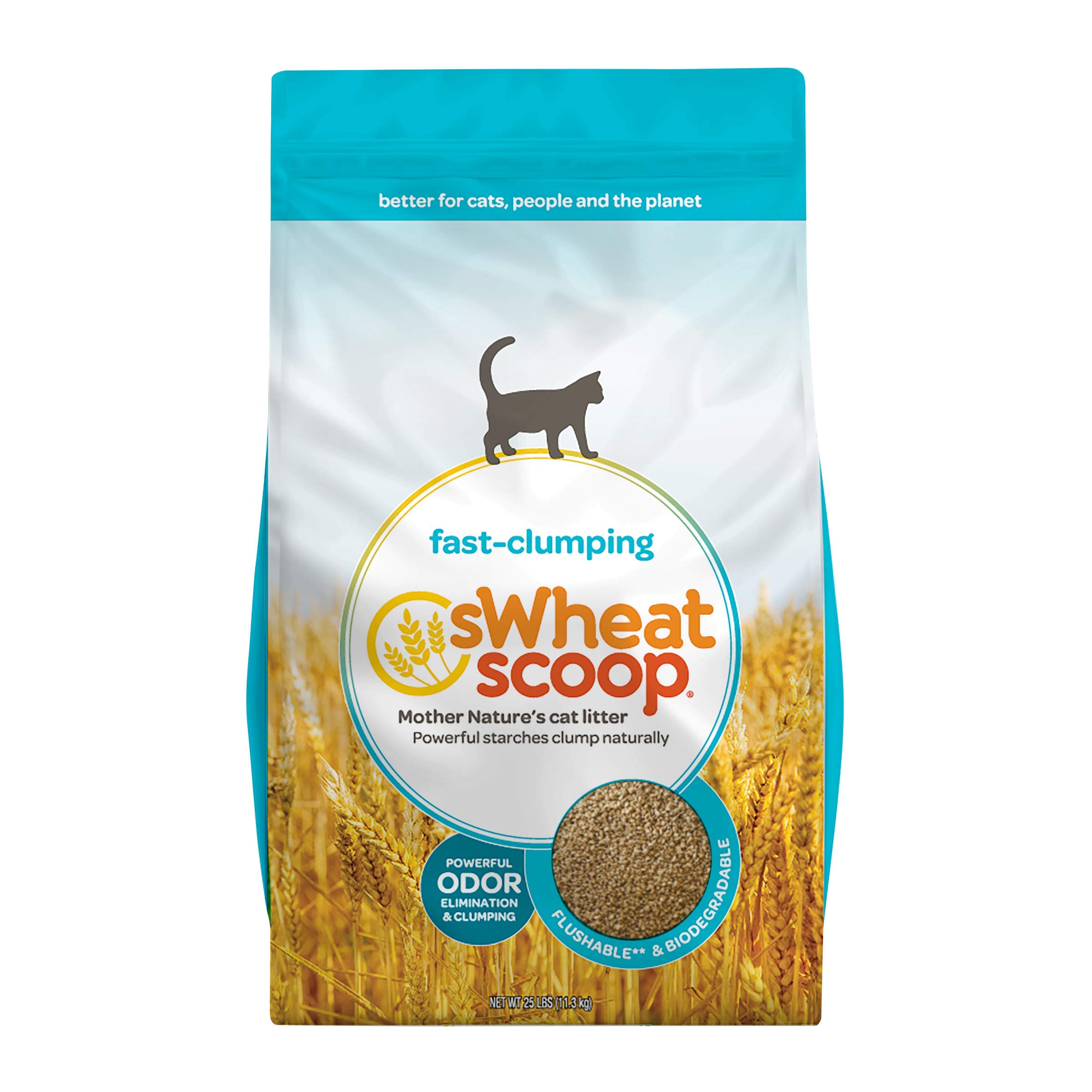 sWheat Scoop Natural Wheat Cat Litter, Original, Fast Clumping with Odor Neutralizing Enzymes, 25 Pound Bag