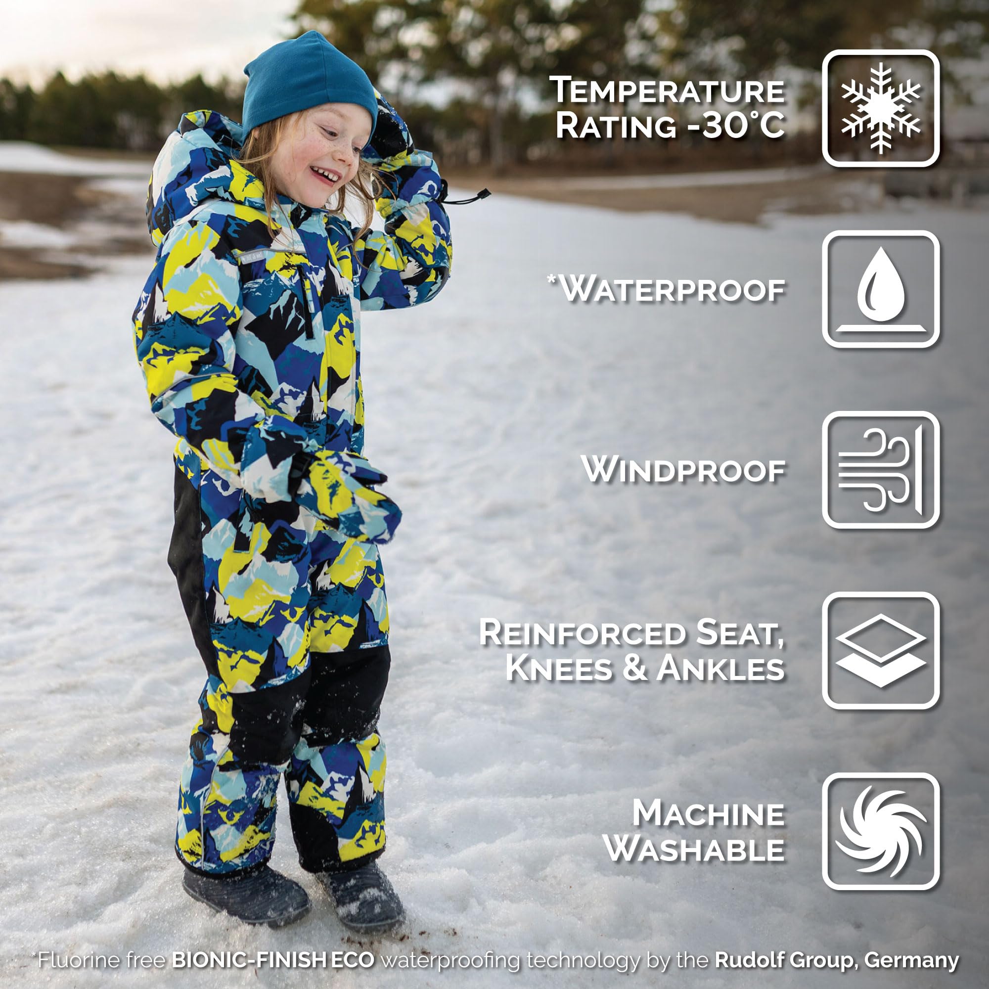 JAN & JUL Waterproof Insulated Toddler Snow Suit, Boys' Windproof Ski Suit for Winter (Neon Peaks, Size 2T)
