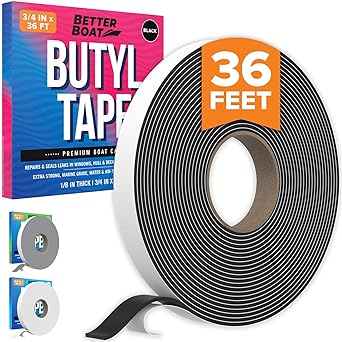 Butyl Tape RV and Marine Boat Windows and Sealing RV Butyl Tape Black Double Sided Putty Tape RV Window Seal Kit Butyl Sealant Tape Outdoor Waterproof Rubber Caulking Tape 1/8 x 3/4 x 36 FT Black
