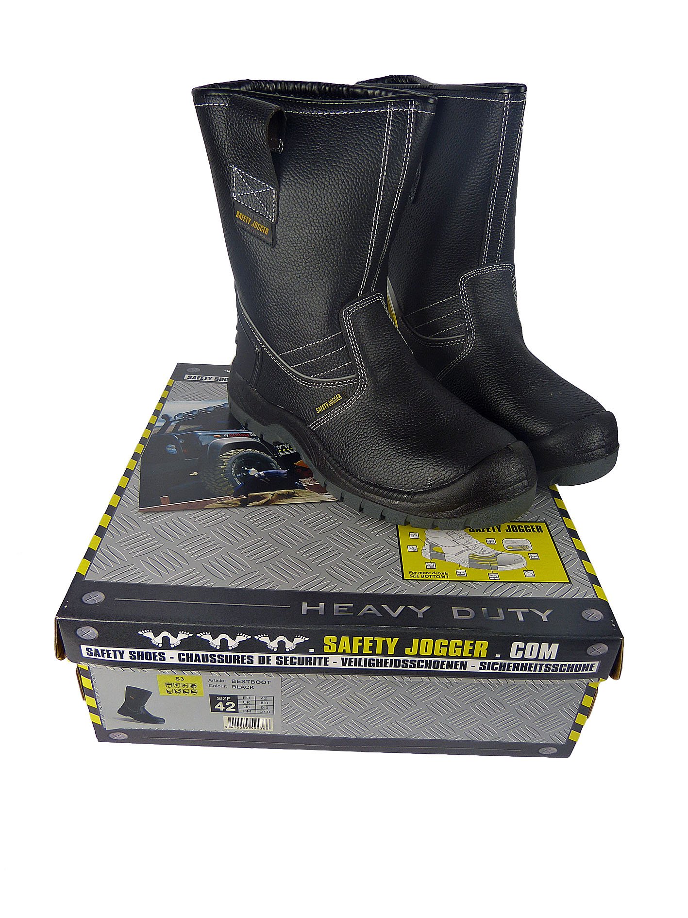 Safety Jogger Bestboot Box inc zimowe buty z szelkami, rękawice termiczne, skarpetki, kapelusz, czarny, 47 EU