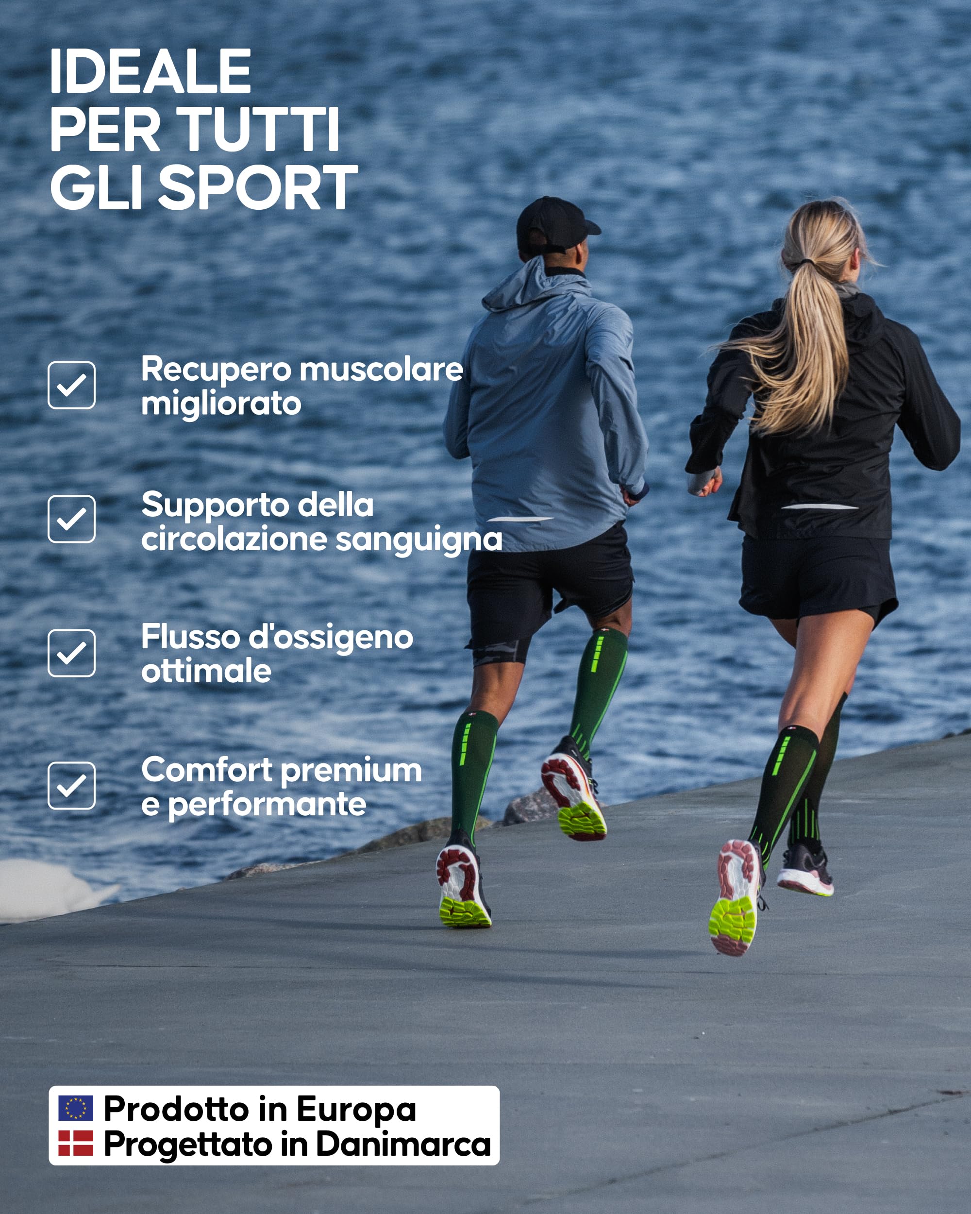 DANISH ENDURANCE Calze Compressione Graduata Uomo Donna 21-26mmHg, Calze Compressive per Recupero, Circolazione, Viaggi, 1 o 2 Paia