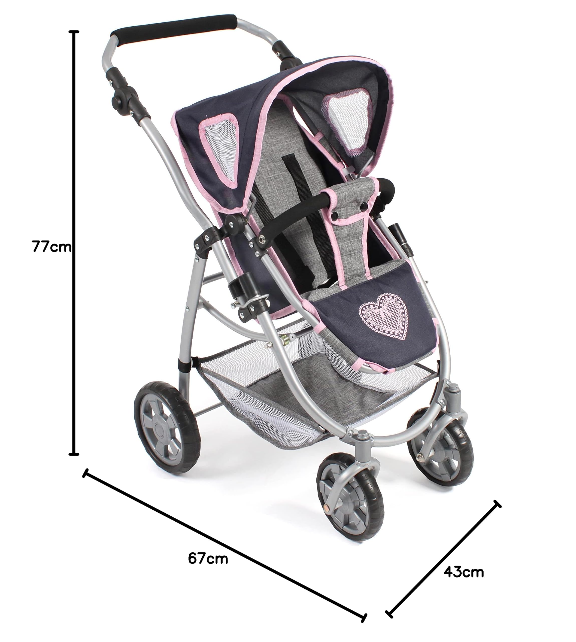 Bayer Chic 2000 637-26 Emotion - Passeggino combinato per bambole 3 in 1 All In, grigio melange e blu navy