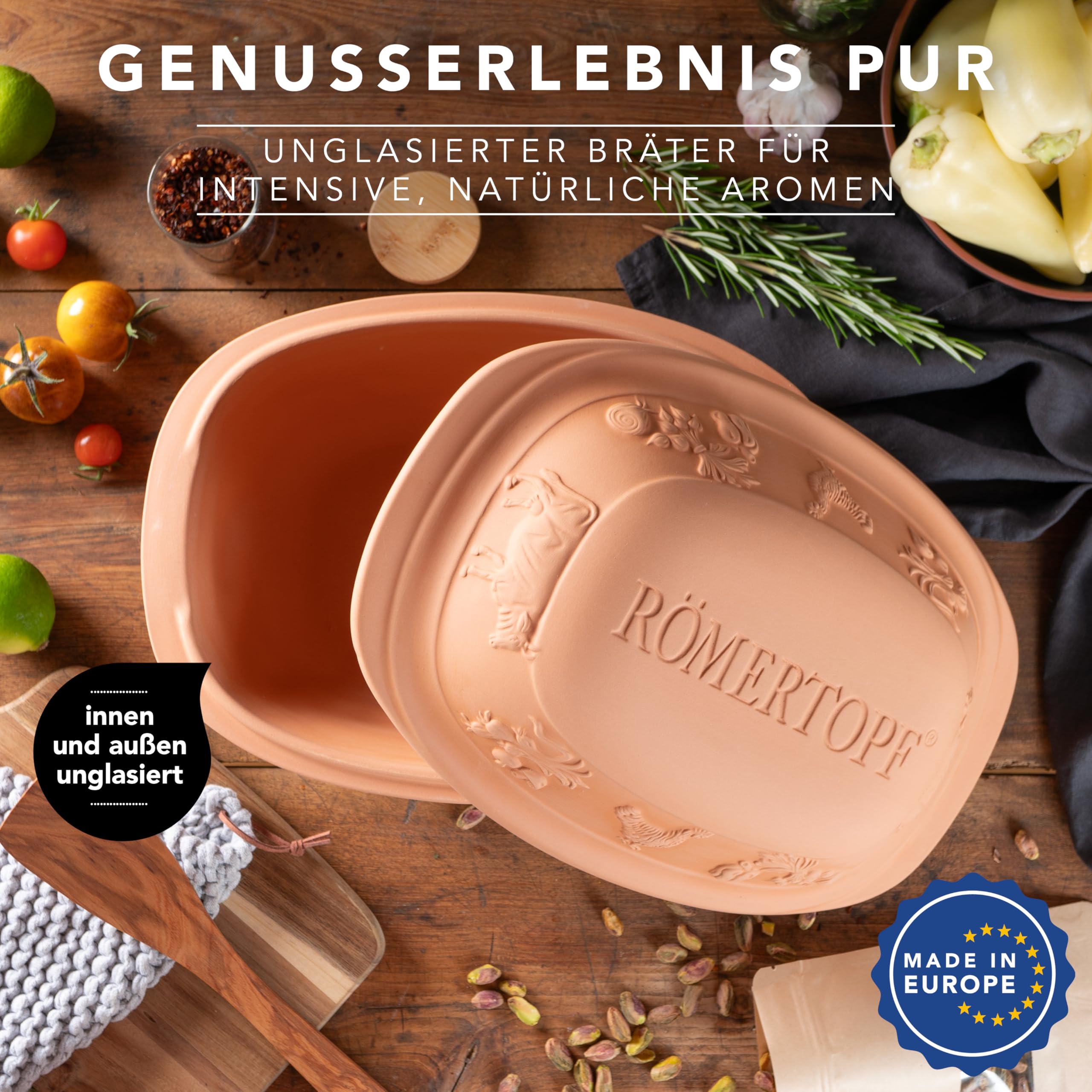 Römertopf Tegame in Terracotta Naturale 3 Litri con Coperchio – Pentola da Forno per Arrosti e Stufati, Cottura Sana senza Grassi, Terracotta, dal 1967