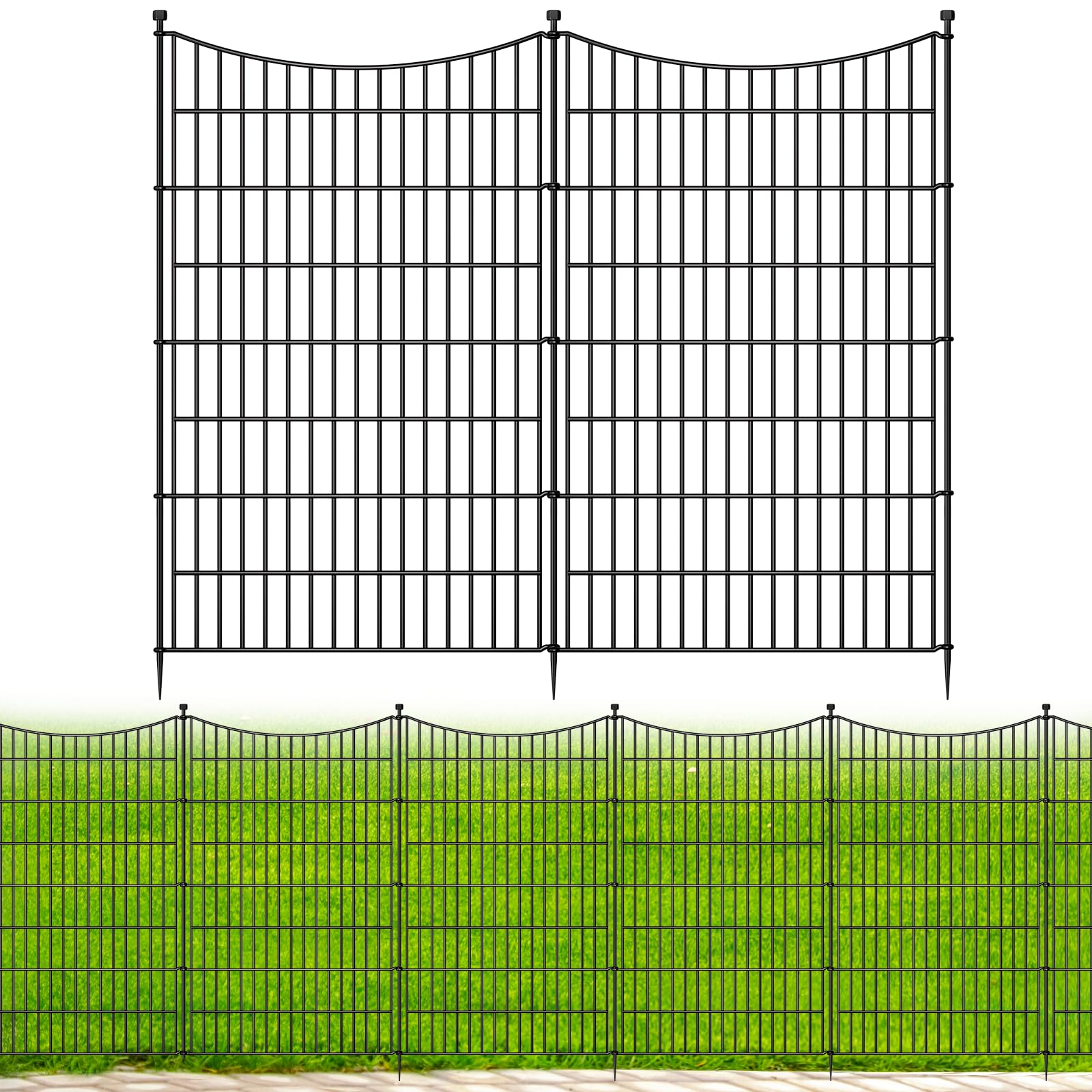 10 Panels No Dig Dog Fence Outdoor for Yard, 48 in(H) X 26.25 ft(L) Decorative Tall Garden Fence Animal Barrier, Rustproof Metal Wire Garden Edging and Borders, Temporary Fencing Stakes