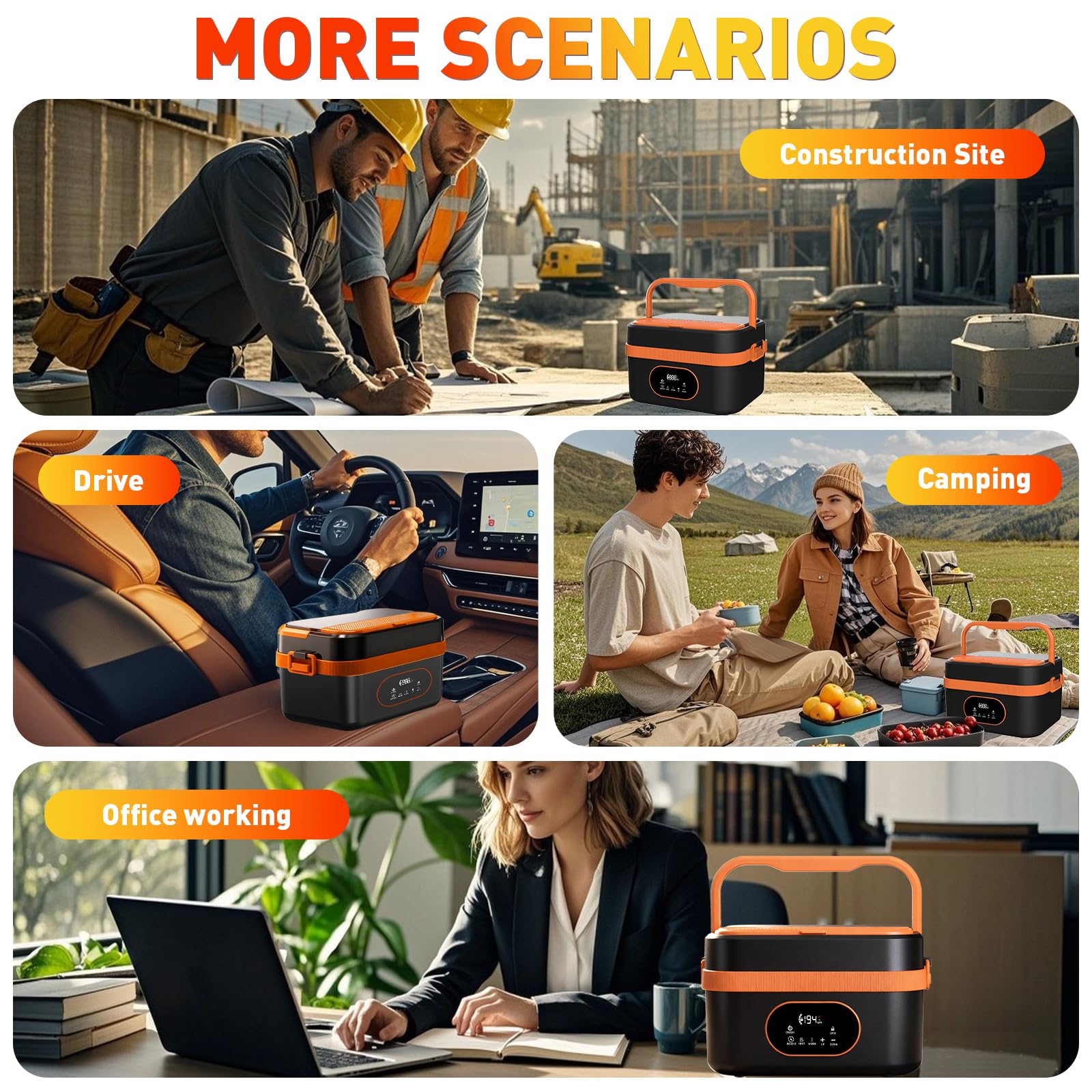 Upgrade 1.5L Fiambrera Electrica, Fiambreras Comida Trabajo Calentador de Almuerzo Autocalentable Recargable para el Trabajo Oficina Viaje en Automóvil Camping Interior y Exterior