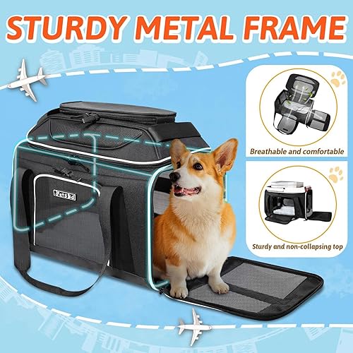 Vista 60 de Petskd Transportador superior expandible para mascotas de 17 x 12 x 8.5 pulgadas, aprobado por aerolíneas JetBlue Allegiant Spirit, portador
