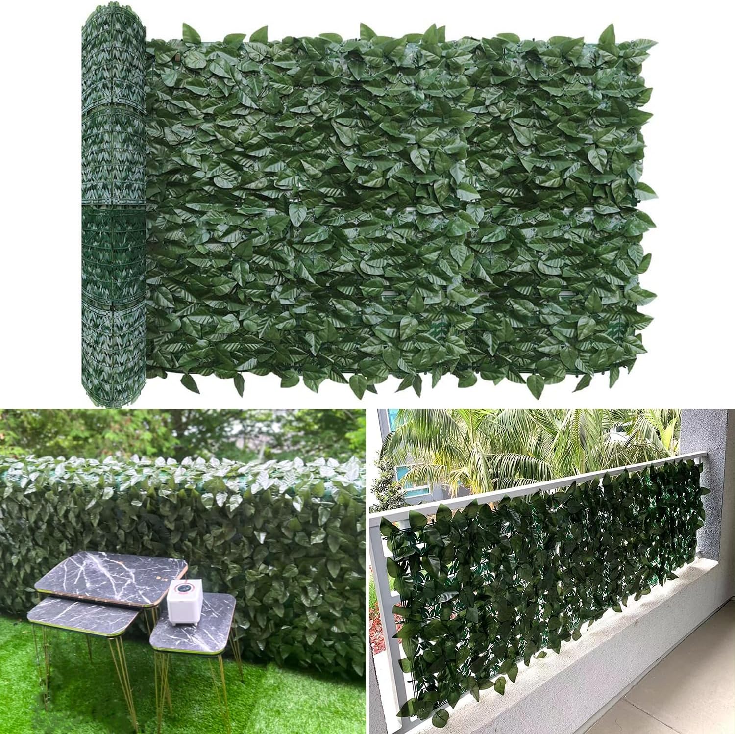 E&K Sunrise 58 x 296 Faux Laurel Leaf Privacy Fence Screen Artificial Leaves Hedge Fence Covering Wall Decoration Panels for Garden Backyard Porch Indoor Outdoor