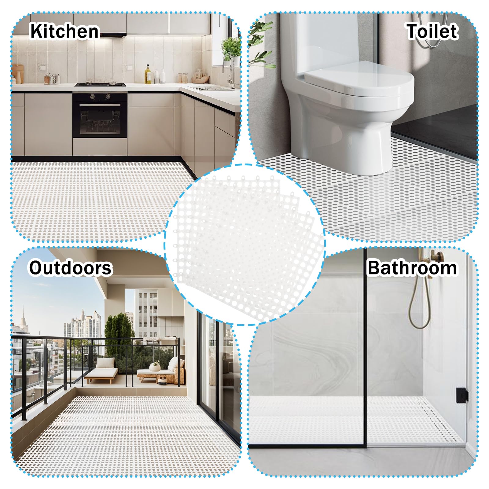 30 Pack 11.8” x 11.8” Interlocking Floor Tiles Bulk White Drainage Pool Flooring Mats Swimming Pool Non Slip Splicing Waterproof Splash Matting Mesh Doormat Modular Interlocking Water Drain 3x10 ft — Amazon image 6