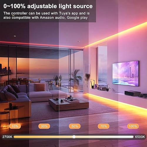 Miniatura 3 de Tira de luces LED COB inteligentes RGB, 16.4 pies, 480 LEDsm, cambio de color IC, sincronización de música, compatible con AlexaGoogle