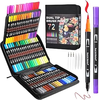 Art Markers Pens Dual Tip Markers Set with Fine & Brush Nib for Adult Coloring Book Christmas Gifts for Teens Calligraphy & Drawing Art Supplies Kit for Kids and Adults (72 Colors)