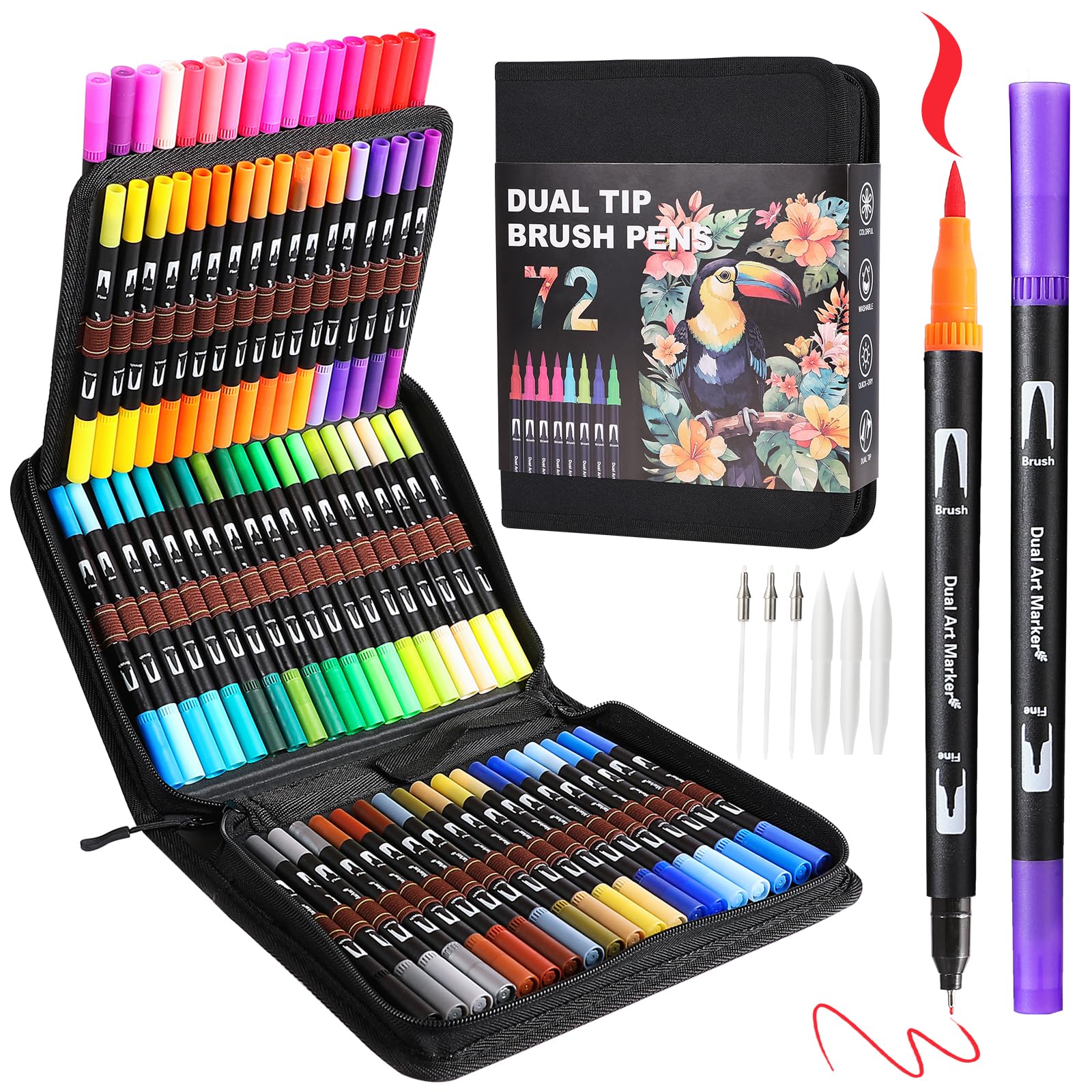 TOSHARE Art Markers Pens Dual Tip Coloring Markers Set with Brush & Fine Nib for Adult Coloring Book Christmas Gifts Professional Calligraphy &