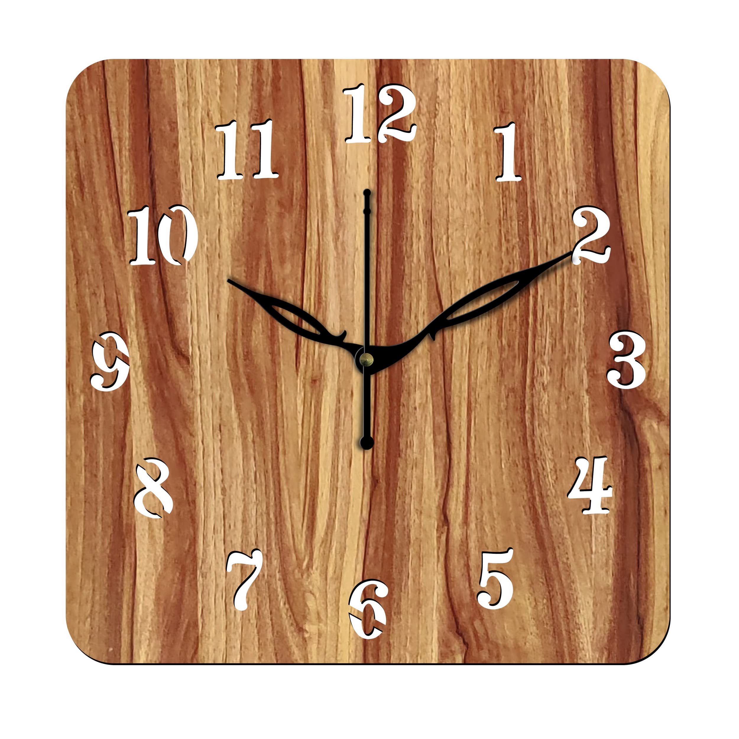 aum 12" inch wooden mdf english numeral square wall clock without glass (beige, 30cm x 30cm) - 22