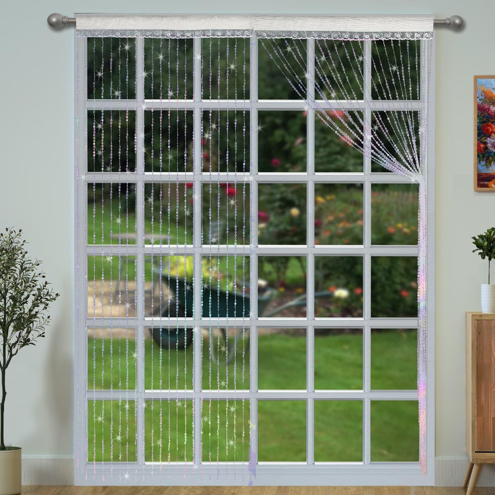 YaoYue Crystal Beaded Curtain Door Curtains Room Divider Hanging Diamond Acrylic Beads for Doorway Hippie Closet Bedroom Wall Window Backdrop Decor (35.5×79in/90×200cm, Crystal): Iridescent