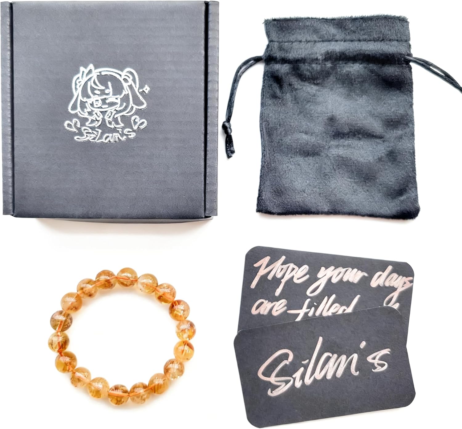 Silan's Natural Yellow Phantom Quartz Bracelet with Lucky Card, Golden Crystal Stretch Gift for Women, Elastic Adjustable Healing Jewelry - Image 6