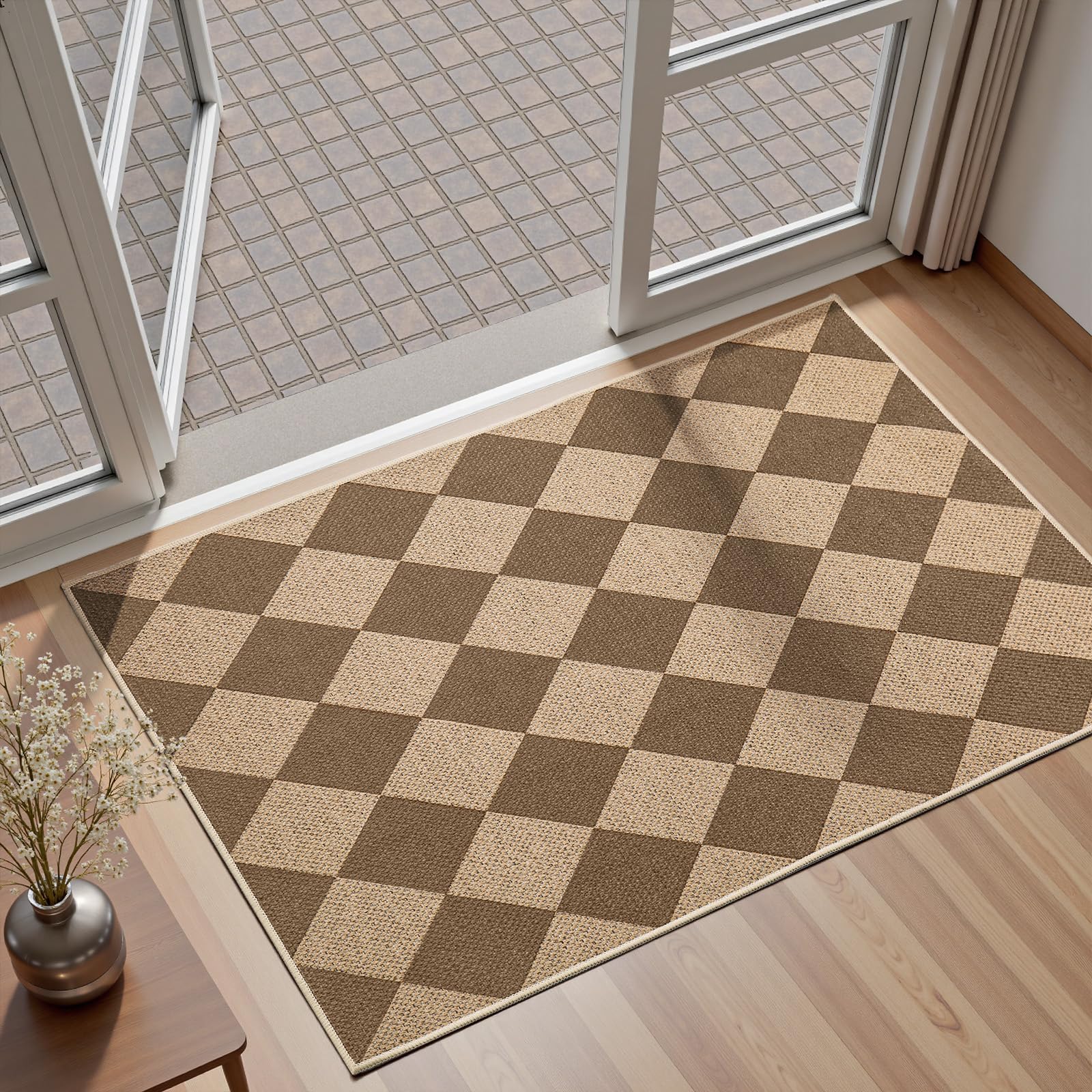 Tuocal Door Mats Indoor, 45x75cm Non Slip Low Profile Washable Jute Look Dirt Trapping Absorbent Entrance Rug for for Entryway Patio Pets Muddy Shoes & Paws
