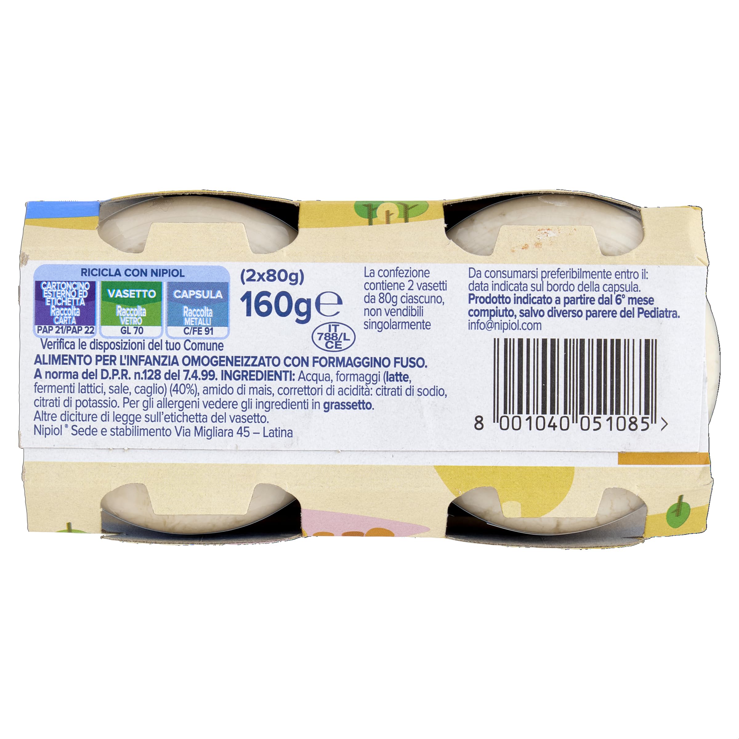 Nipiol Omogeneizzato Formaggino - 24 Vasetti da 80gr