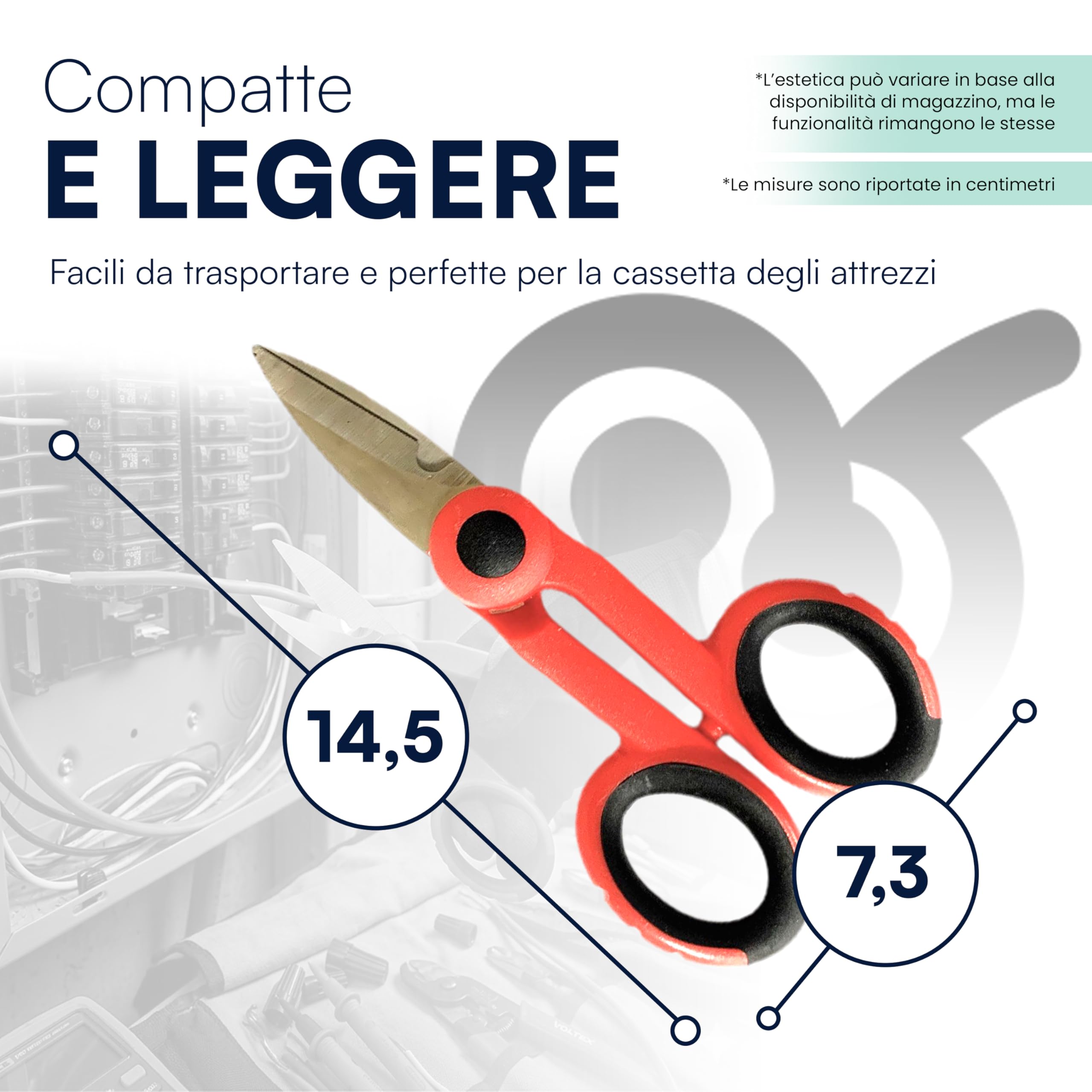 Forbici Elettricista Professionali 14,5 x 7,3 cm Lame Micro Dentate Acciaio Impugnatura Isolante Antiscivolo