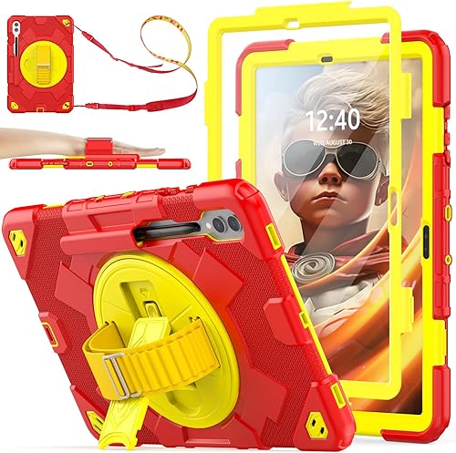 SEYMAC stock Funda para Samsung Galaxy Tab S9 Plus de 12.4 pulgadas, diseño de malla a prueba de caídas con protector de pantalla correa de mano