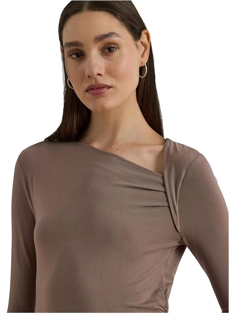 Taupe Lauren Ralph Lauren Stretch Jersey Asymmetrical Top