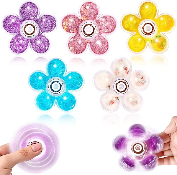 5 Pack Fidget Spinner, Glitter Liquid Sensory Spinner Toy for Kids & Adults – Sensory Toy for Focus, Stress Relief & Fidgeting – Anxiety Toy for School Classroom Prizes, Anxiety ADHD