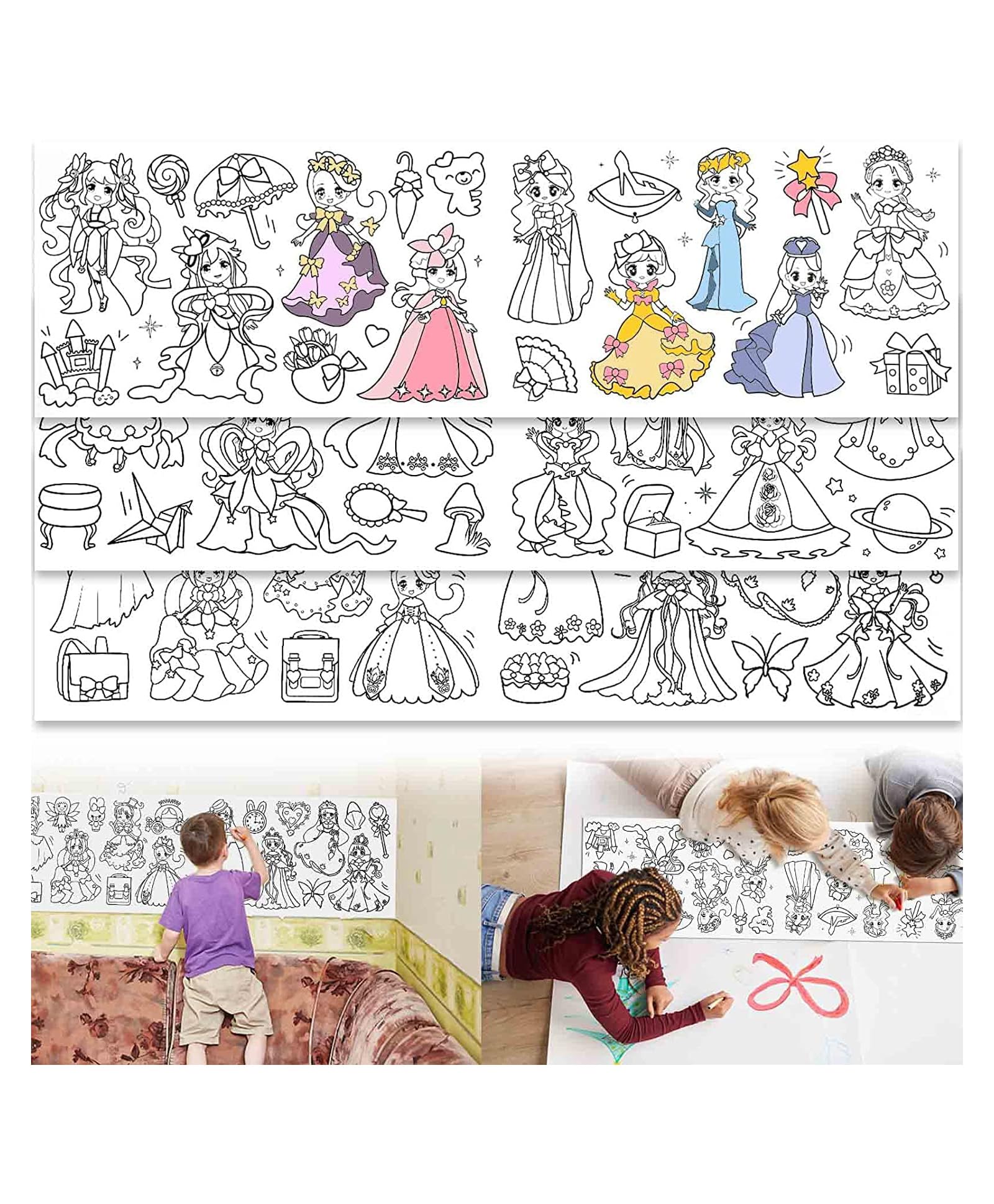 WOW Interiors Kids Coloring Paper Roll Sheet Book Wall Stickers, 118X12 Inch Large Coloring Poster for Toddlers, Art Paper Crafts Gift for Class Home Birthday Party (Happy Princess) (B0CT3T45LS) Amazon Price History, Amazon Price Tracker