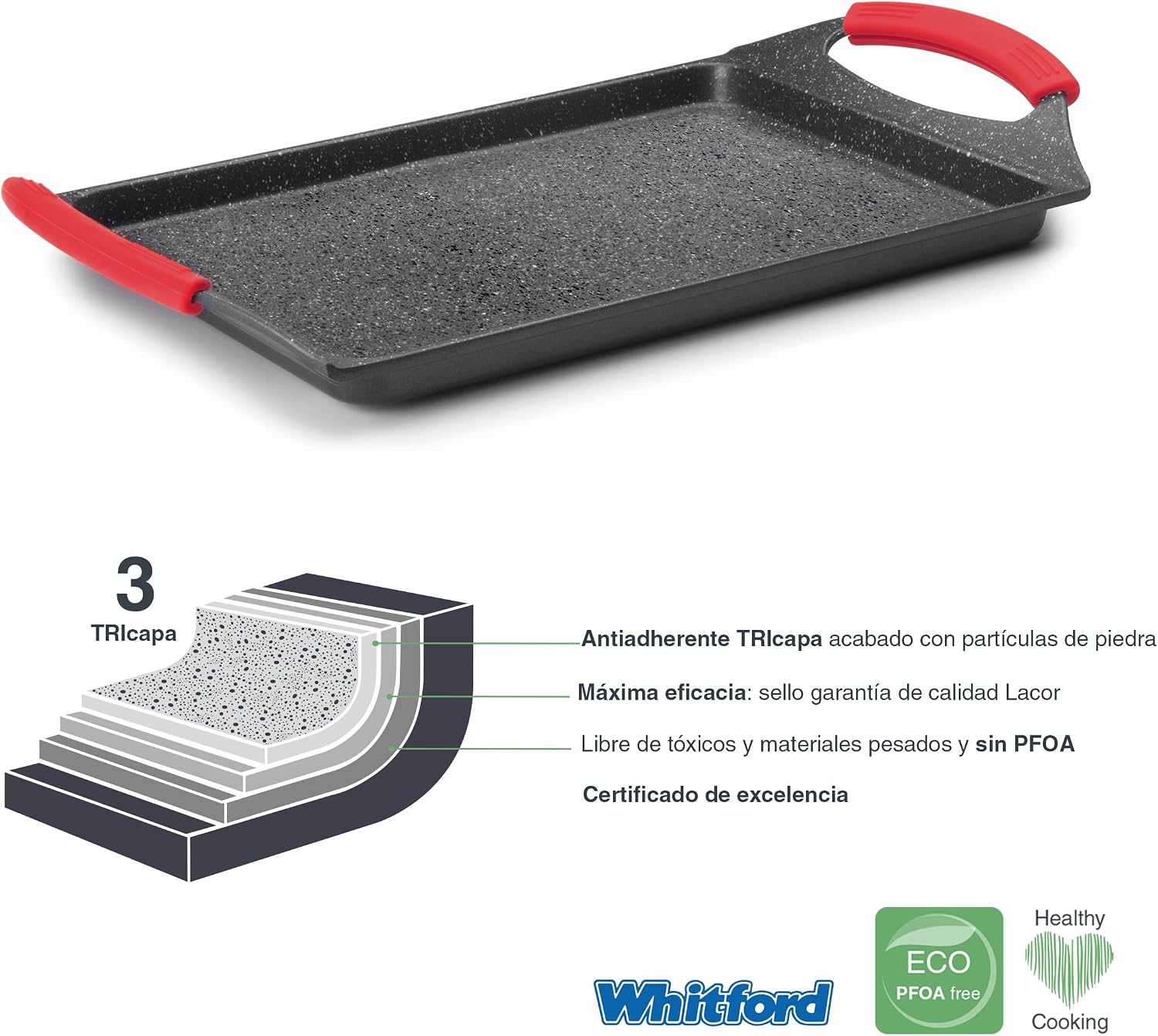 Lacor Cast Al.Plain Griddle 34X26Cm Eco-Stone