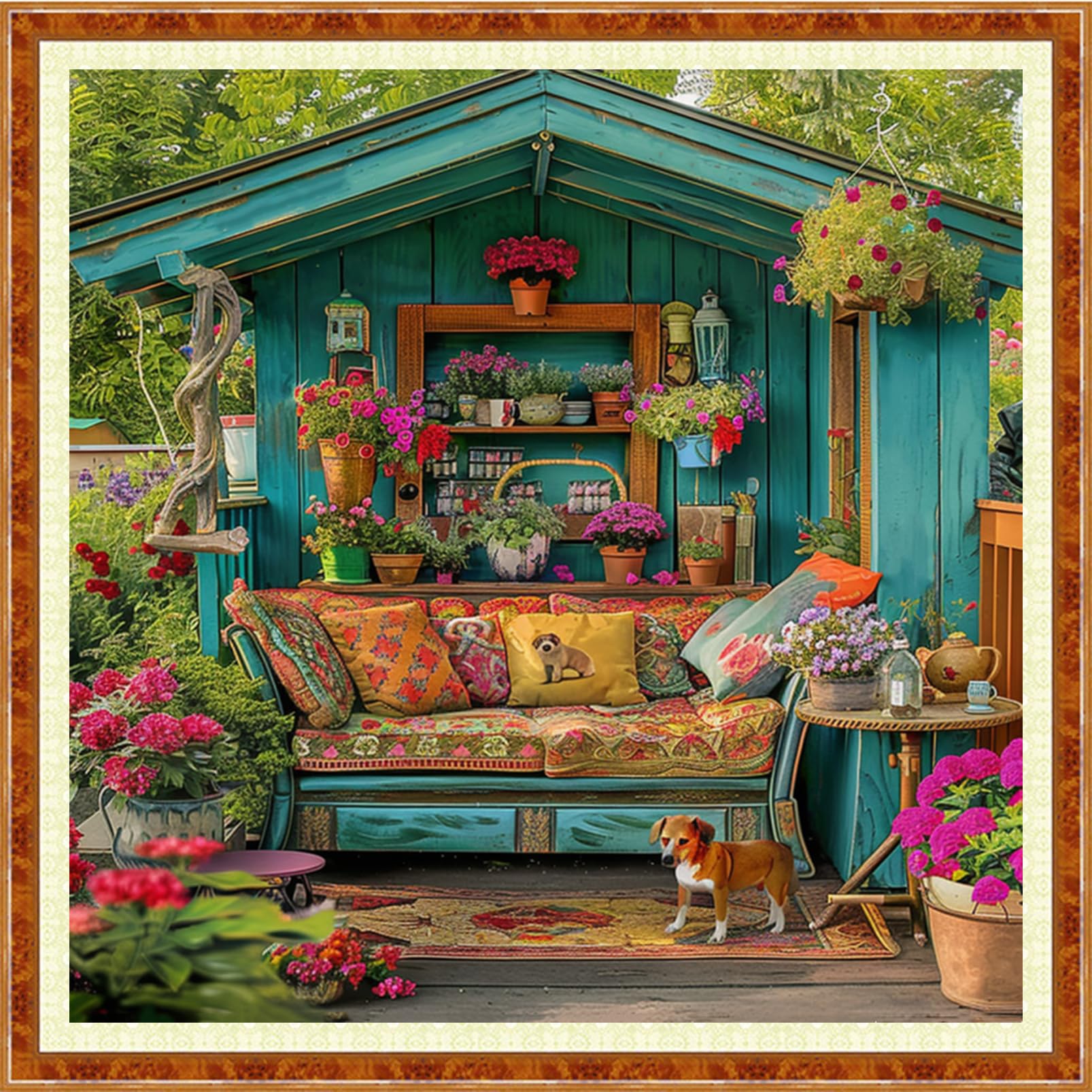 Joyhoor Stamped Cross Stitch Kits for Beginners Needlepoint Kits for Adults Embroidery Kits 11CT Counted Cross Stitch Kits Printed Embroidery Pattern-A Corner of a Beautiful Garden 18x18 inch
